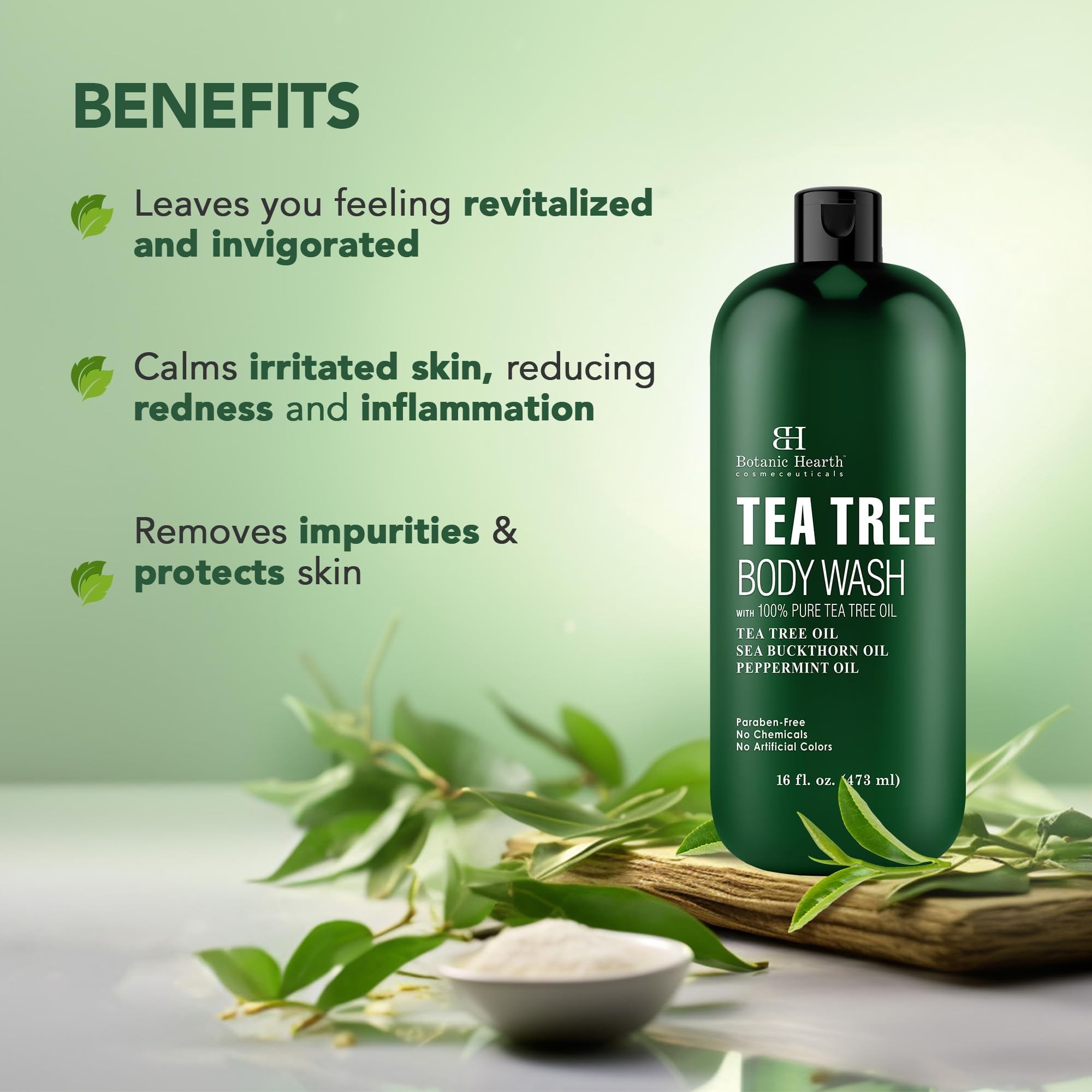 Foto 3 pulgar | Gel De Baño Botanic Hearth, Aceite De Árbol De Té, 480 Ml - Venta Internacional.