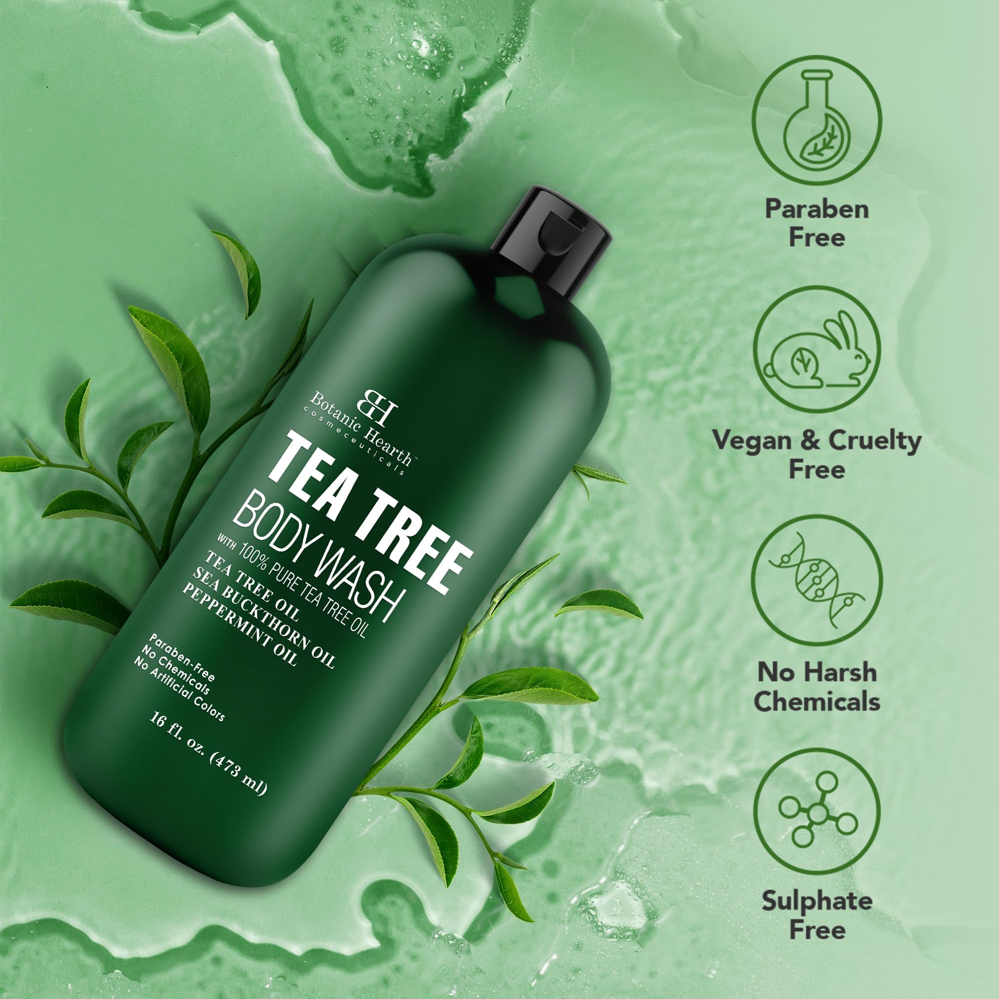 Foto 8 pulgar | Gel De Baño Botanic Hearth, Aceite De Árbol De Té, 480 Ml - Venta Internacional.