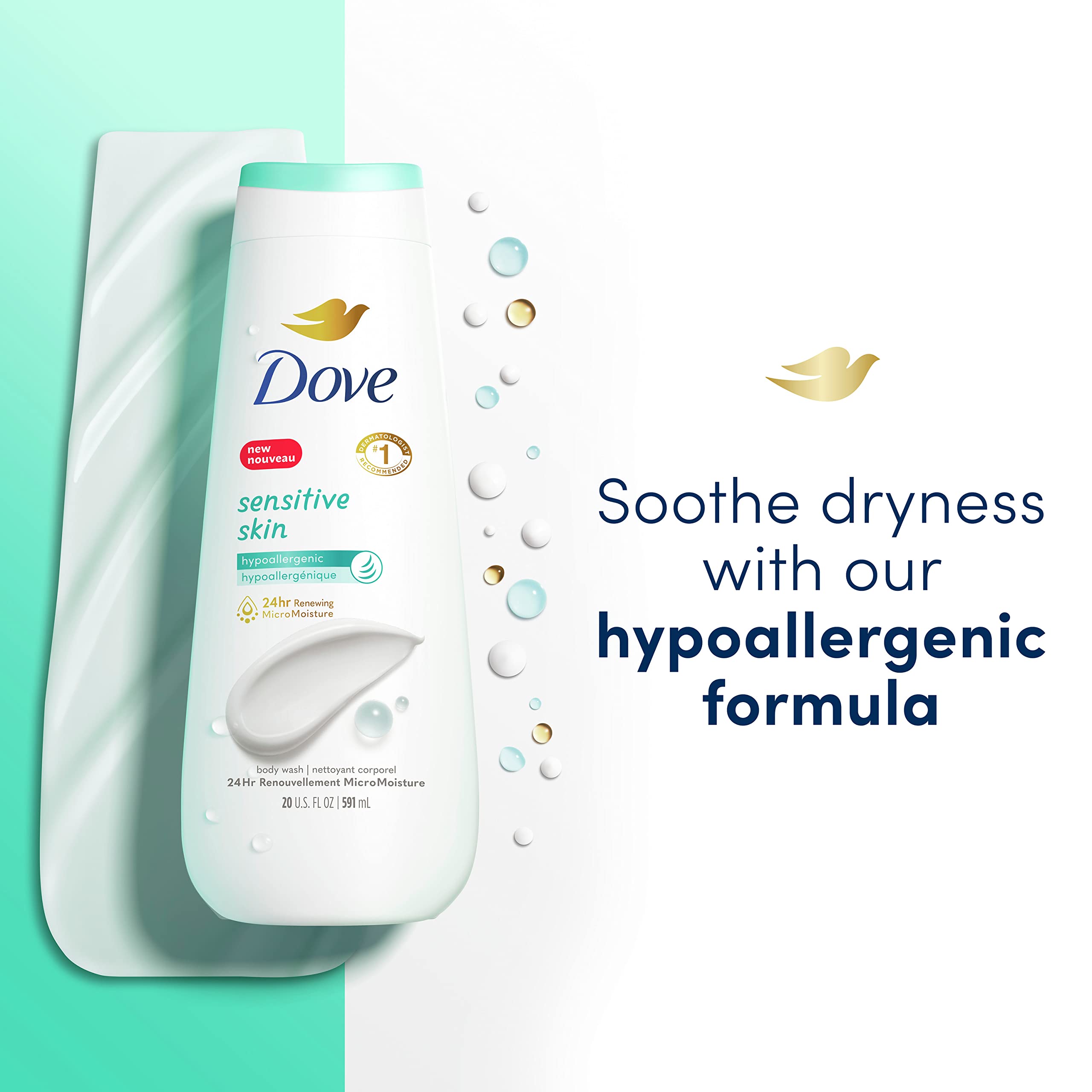 Foto 3 | Gel De Baño Dove Para Piel Sensible Hipoalergénico, 20 Ml, Paquete De 4 - Venta Internacional.