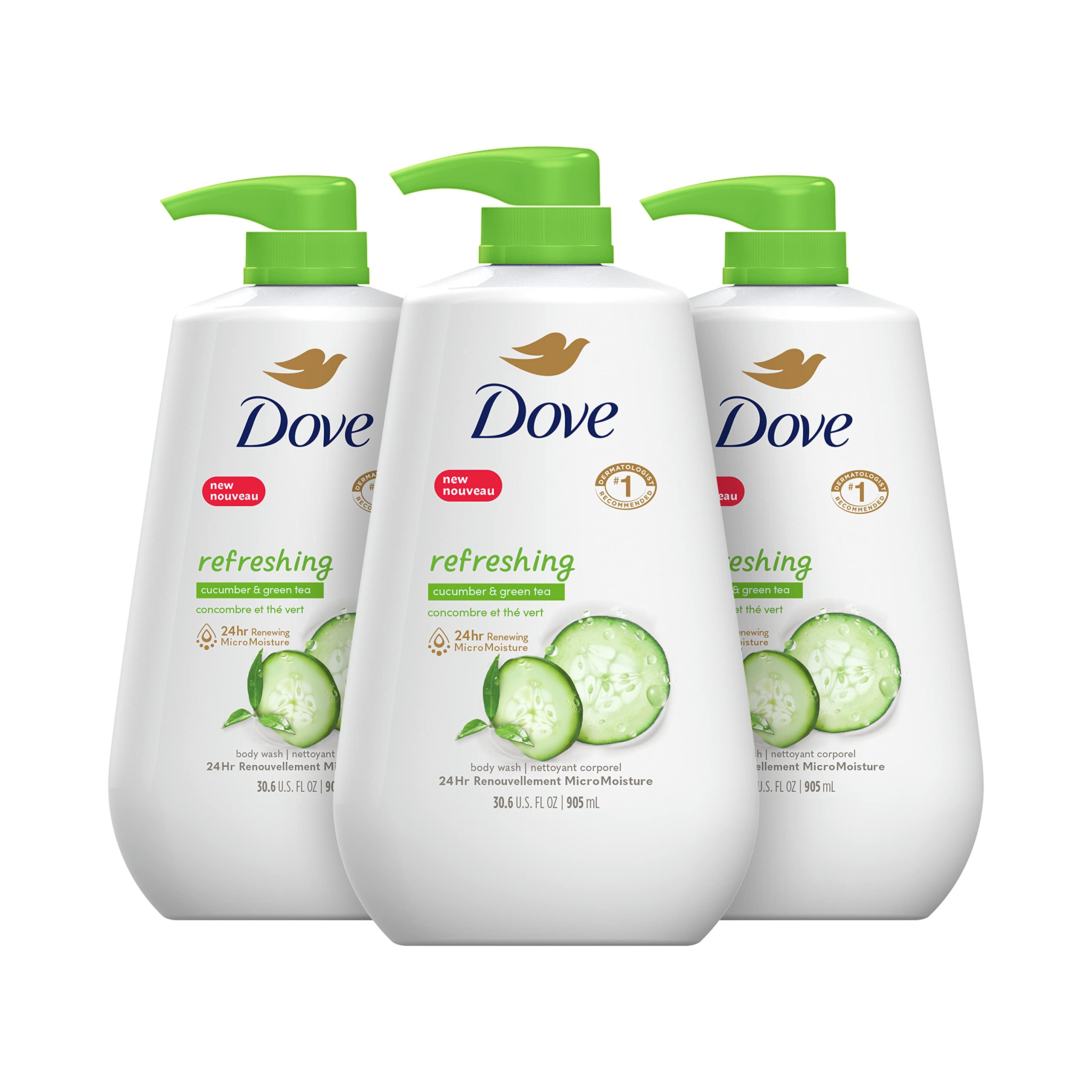 Body Wash Dove Refrescante De Pepino Y Té Verde, 900 Ml, Paquete De 3 - Venta Internacional.