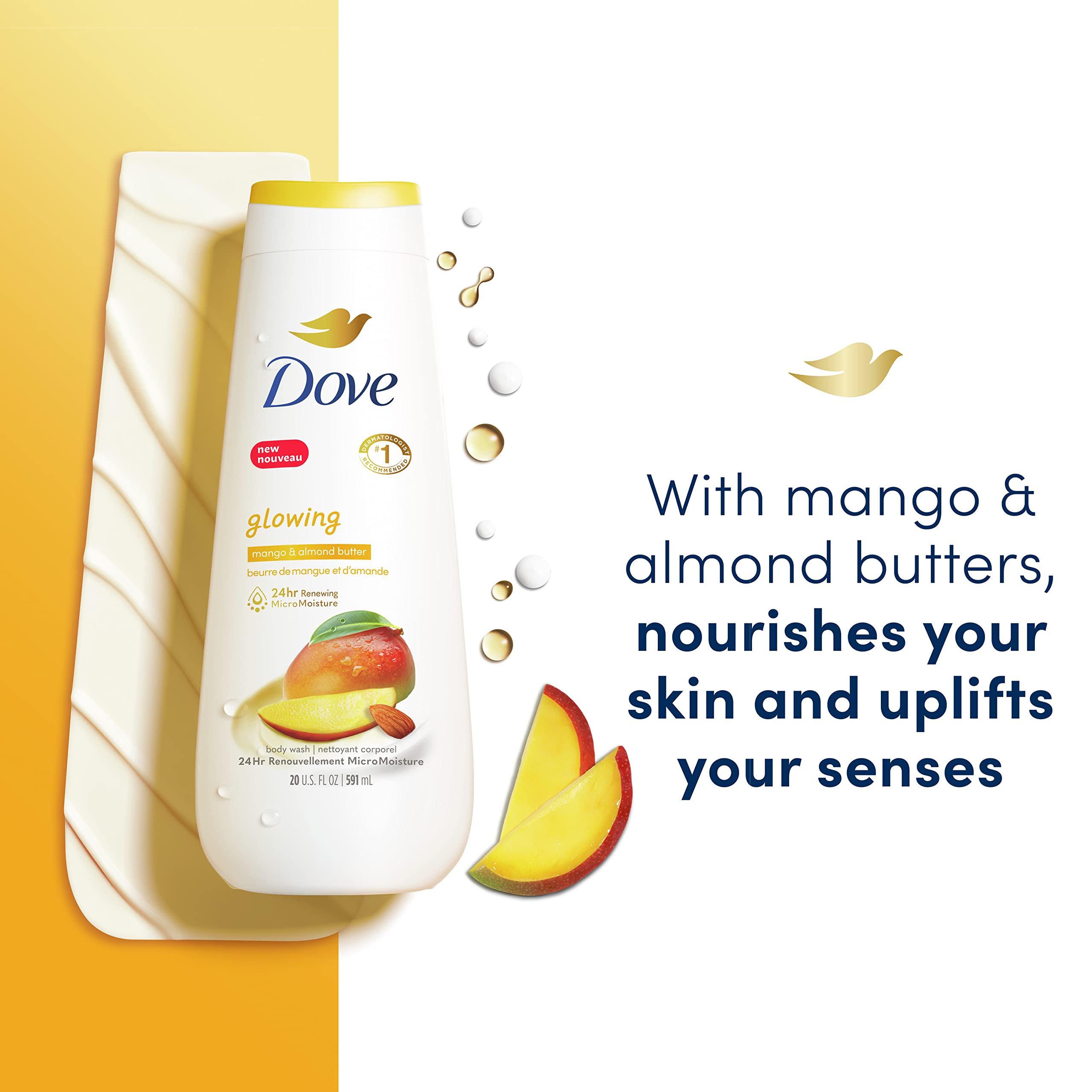 Foto 4 pulgar | Body Wash Dove Glowing Mantequilla De Mango Y Almendras 600 Ml Paquete De 4 - Venta Internacional
