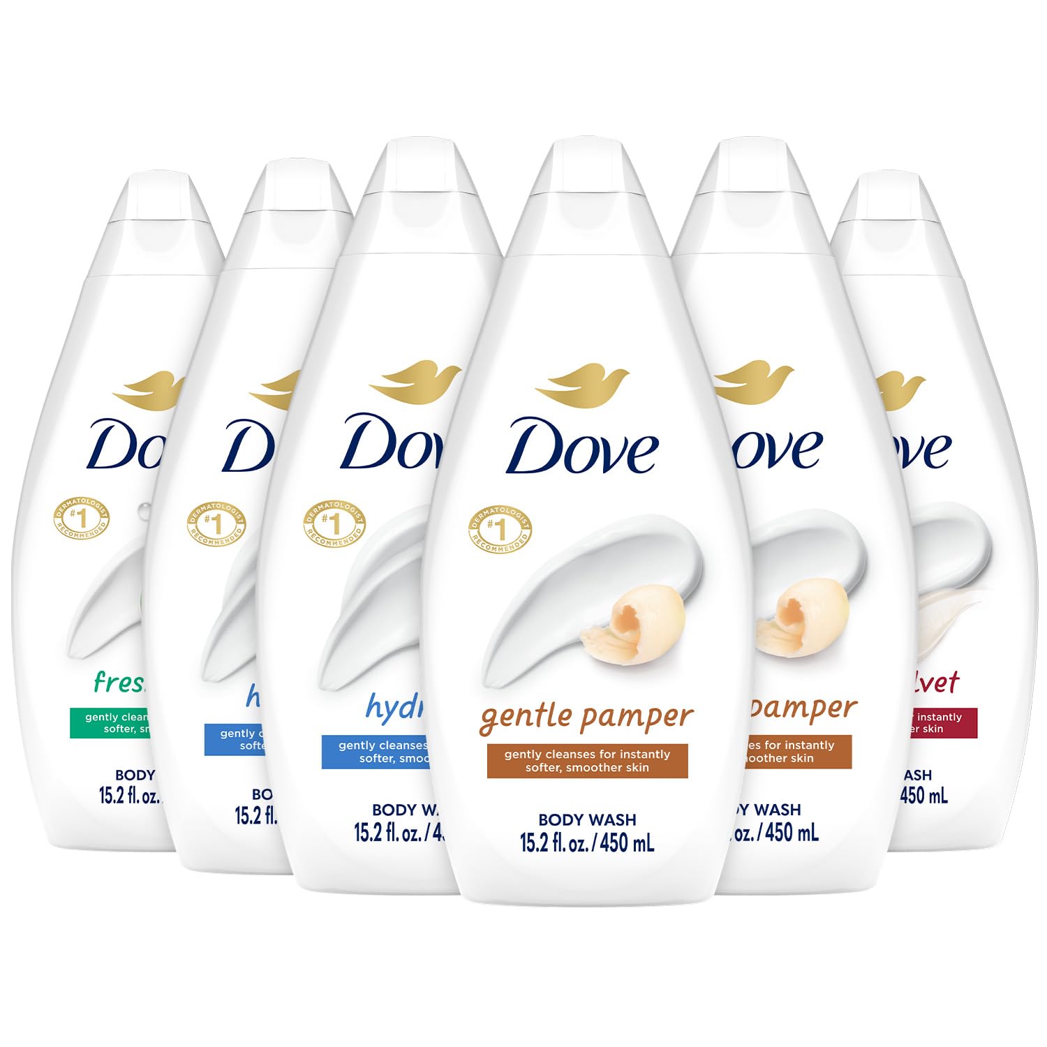 Foto 2 pulgar | Gel de Baño Dove Variety Paquete de 6 Unidades Hydrate Gentle Pamper 450 Ml - Venta Internacional