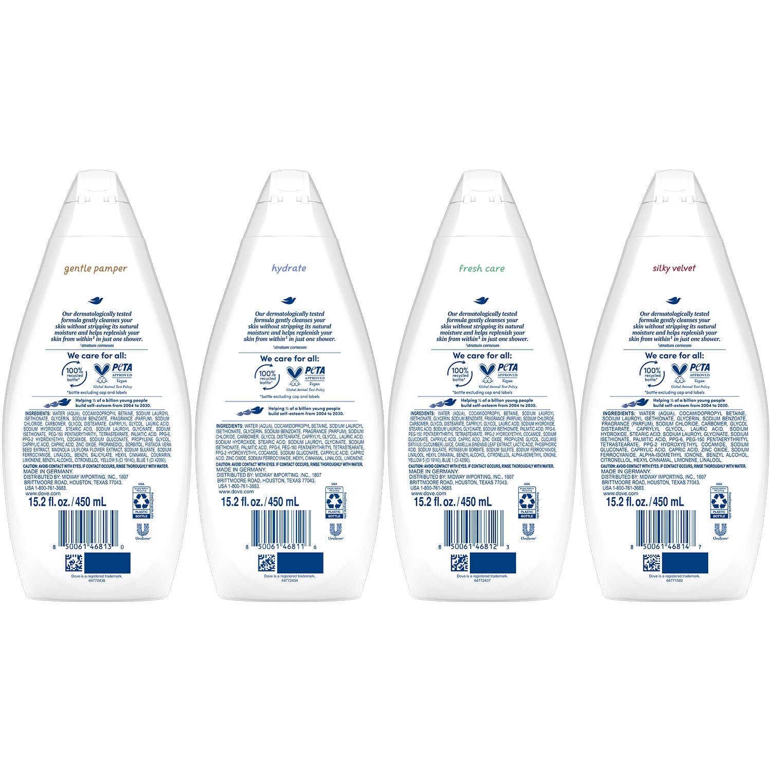 Foto 3 pulgar | Gel de Baño Dove Variety Paquete de 6 Unidades Hydrate Gentle Pamper 450 Ml - Venta Internacional