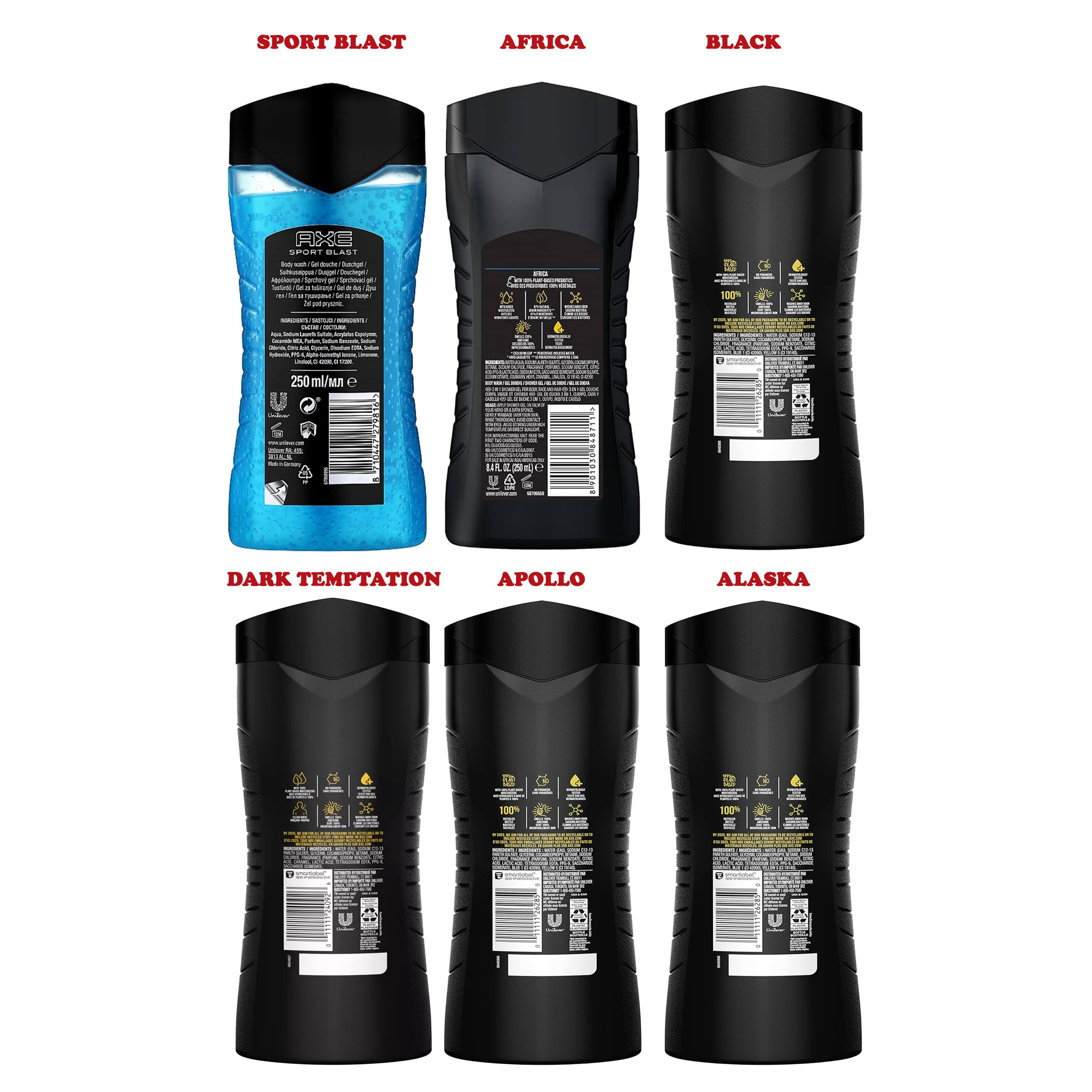 Foto 3 | Set de Gel de Baño Axe Men 3 en 1 para Cuerpo Rostro y Cabello 250 ml 6 Piezas - Venta Internacional