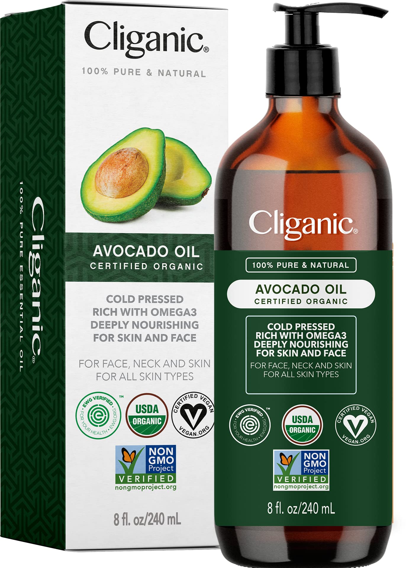 Aceite De Aguacate Cliganic 100% Puro Orgánico, 240 Ml, Para Piel Y Cabello - Venta Internacional.