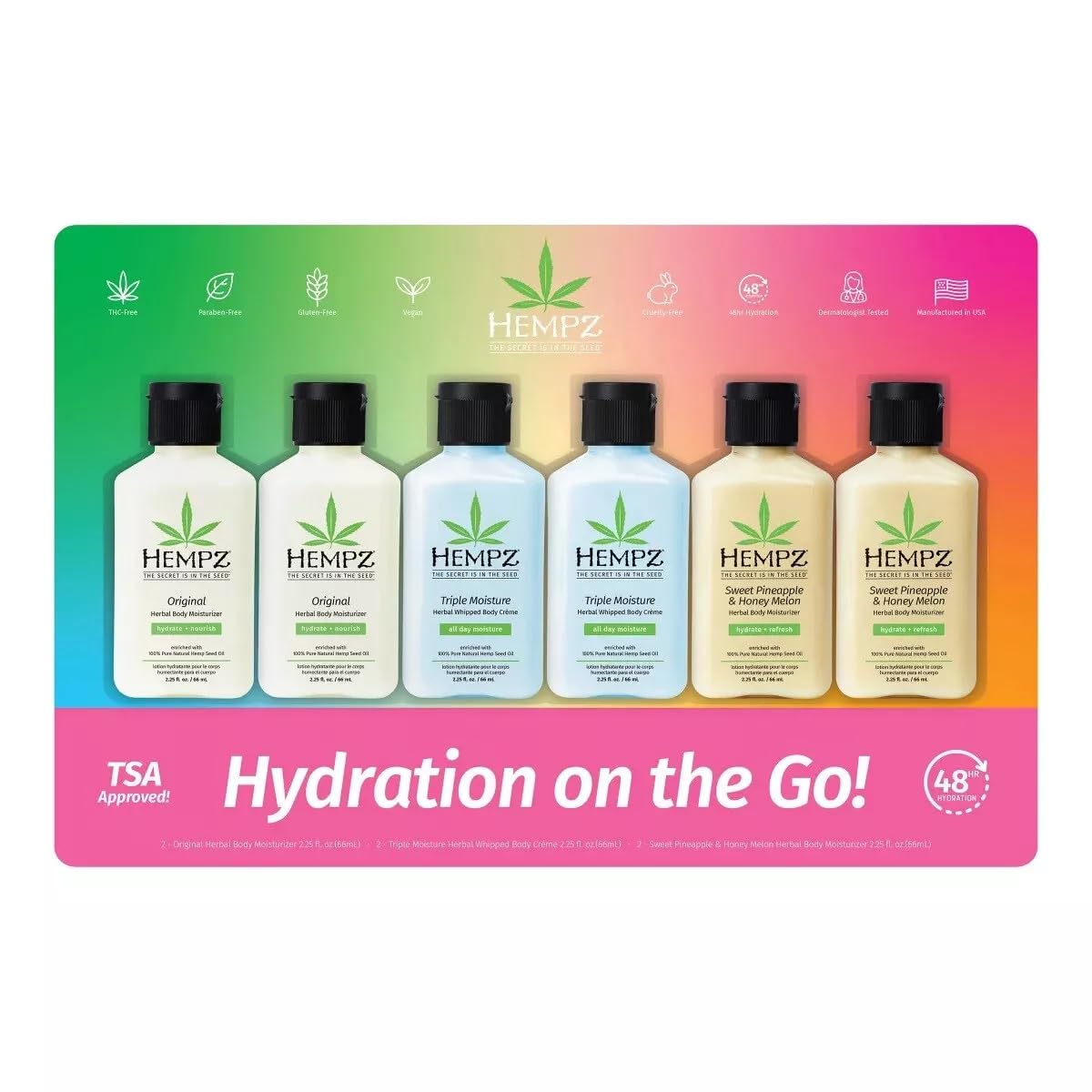 Foto 2 | Set De 6 Humectantes Corporales Hempz Hydration On The Go, 66 Ml - Venta Internacional.