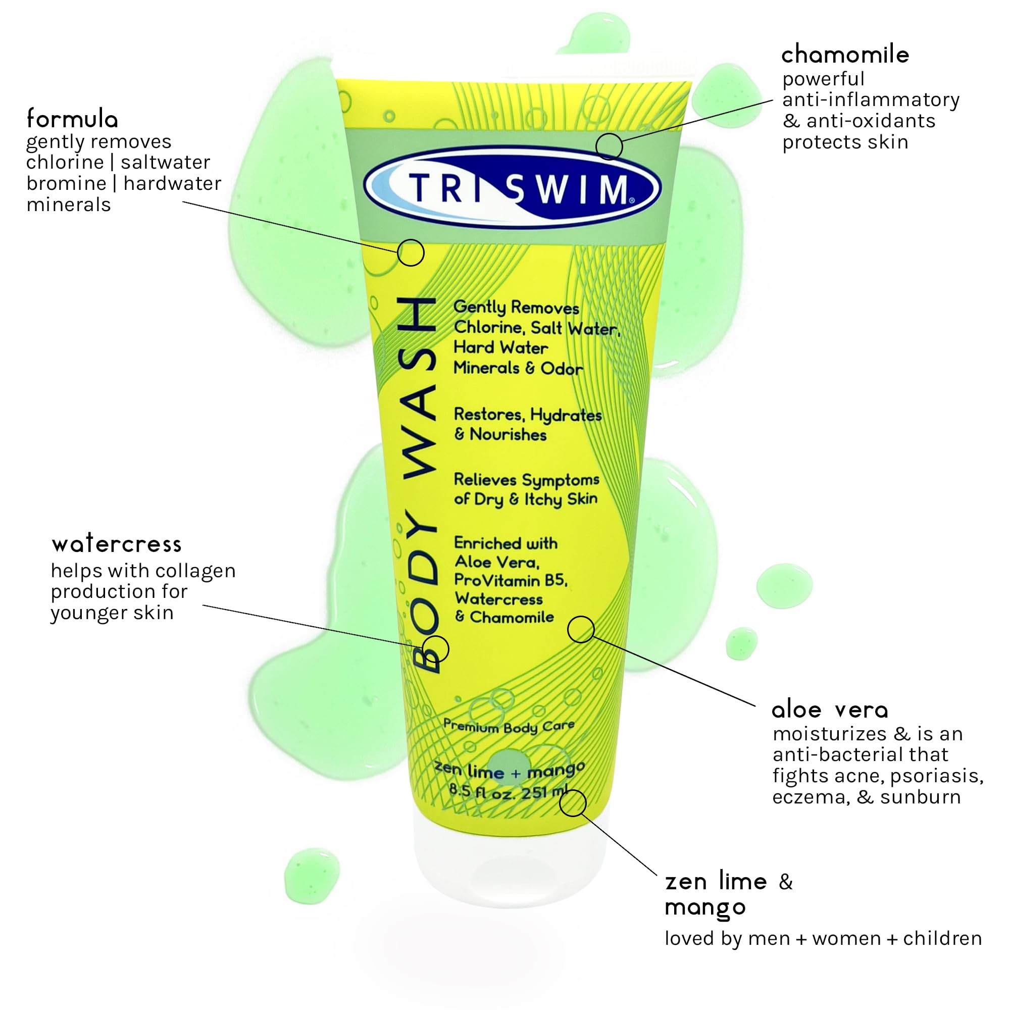 Foto 3 pulgar | Gel De Baño Triswim, Hidratante Y Eliminador De Cloro Para Nadadores - Venta Internacional.