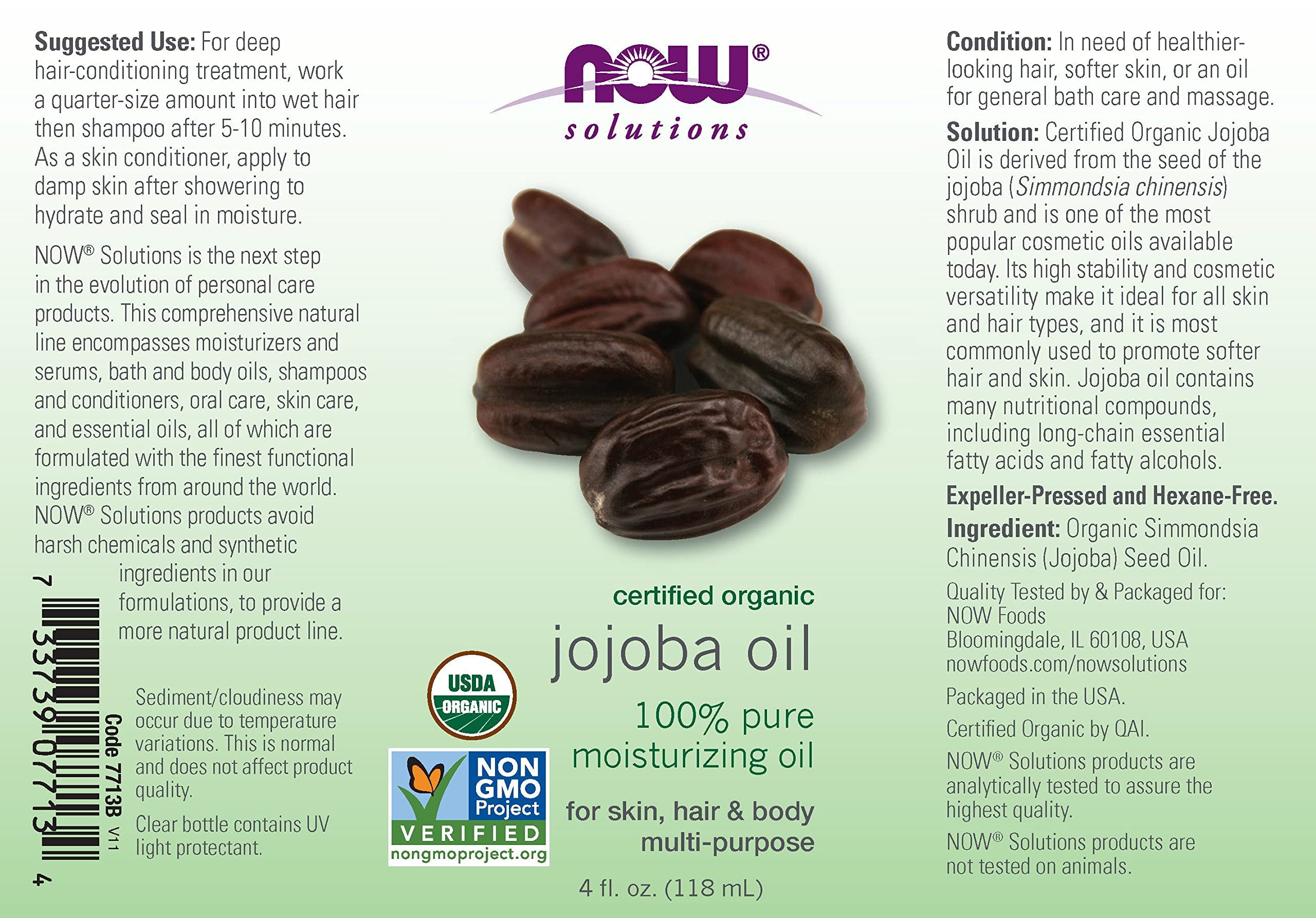 Foto 3 pulgar | Aceite De Jojoba Now Foods Solutions Certificado Como Orgánico, 120 Ml - Venta Internacional.