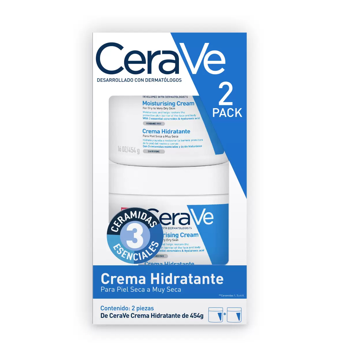 Foto 1 | Crema Hidratante Cerave Piel Seca 454gr 2pz