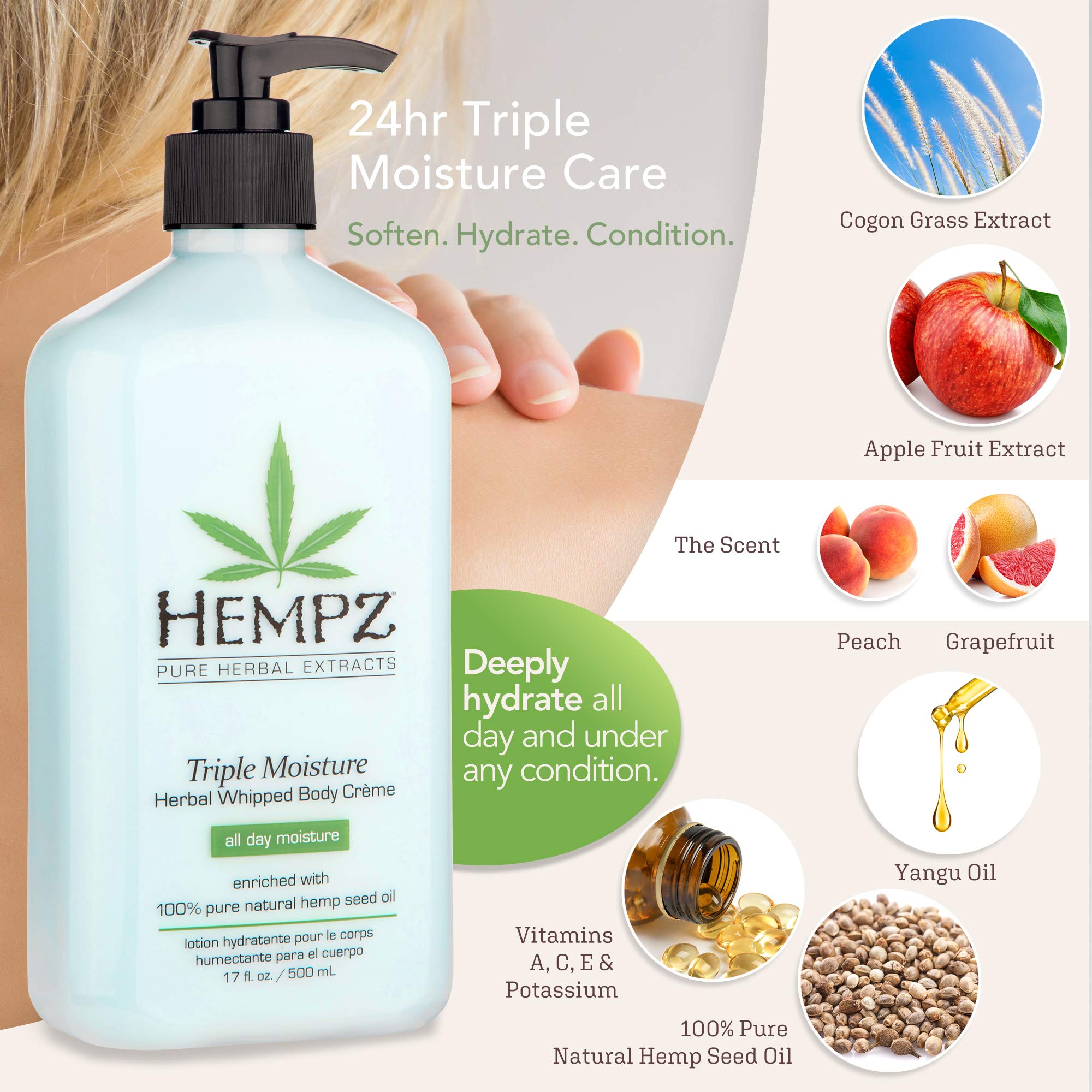 Foto 3 pulgar | Crema Corporal Hempz Natural Triple Moisture 500 Ml con Aceite de Cáñamo - Venta Internacional