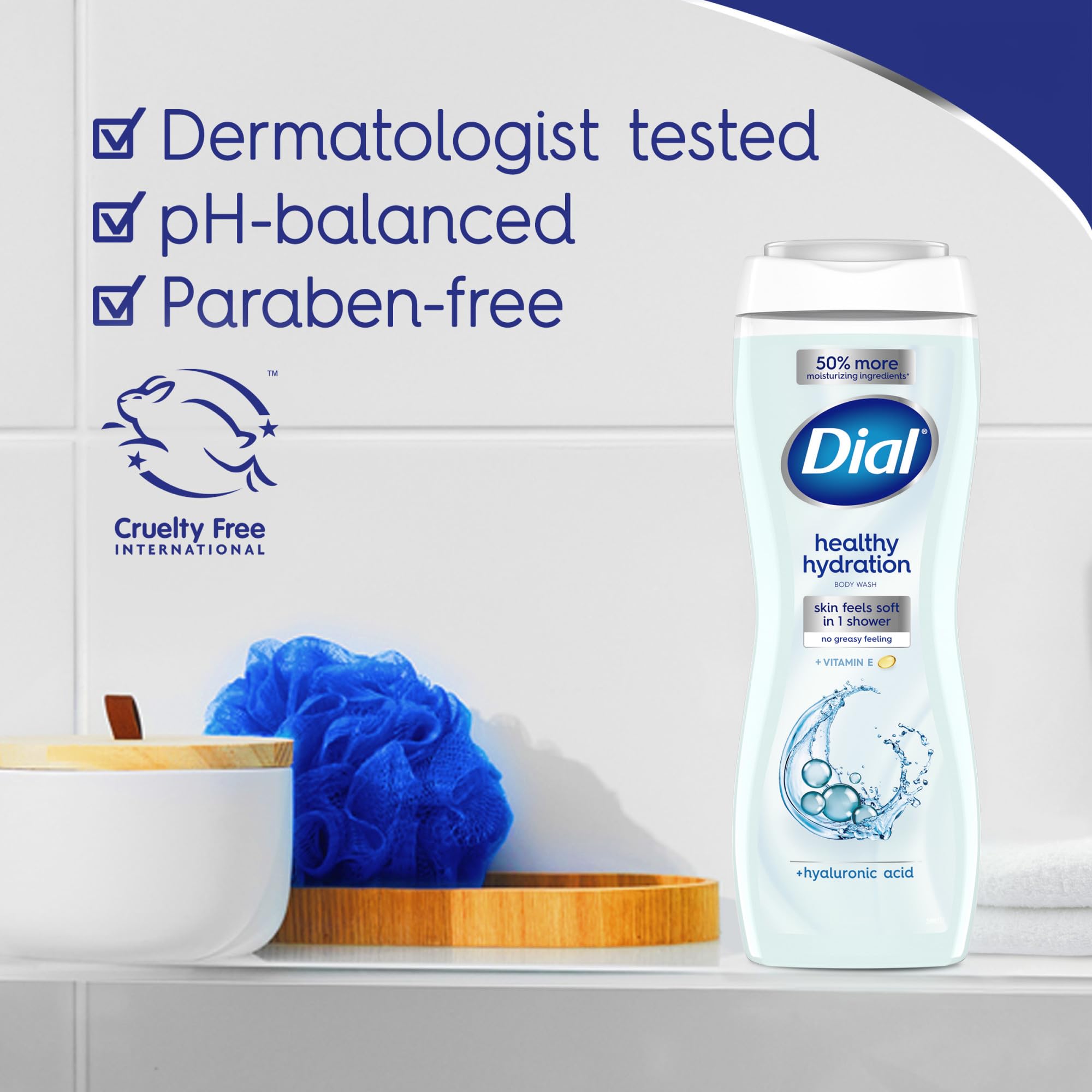 Foto 6 pulgar | Gel De Baño Dial Healthy Hydration Con Ácido Hialurónico 480 Ml X 4 - Venta Internacional.