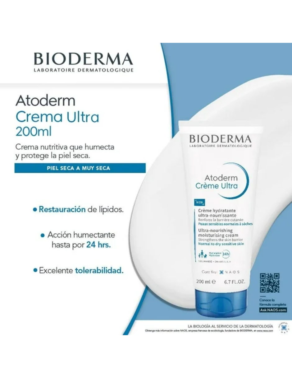Foto 4 pulgar | Crema Hidratante Ultranutritiva Bioderma Atoderm 200ml.