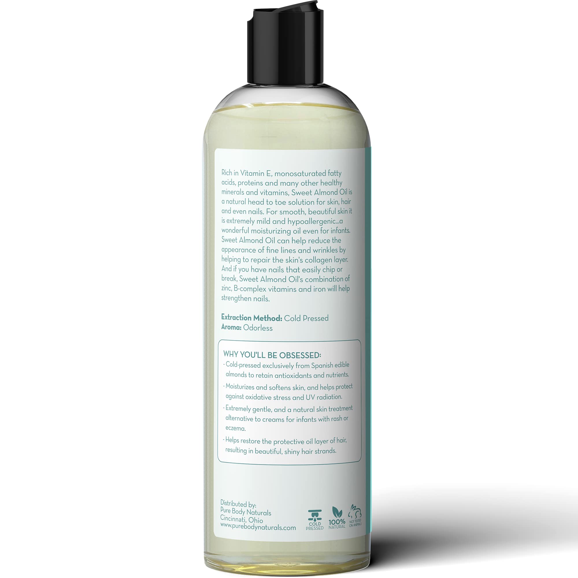 Foto 7 pulgar | Aceite De Almendras Pure Body Naturals 100% Puro Prensado En Frío, 480 Ml - Venta Internacional.