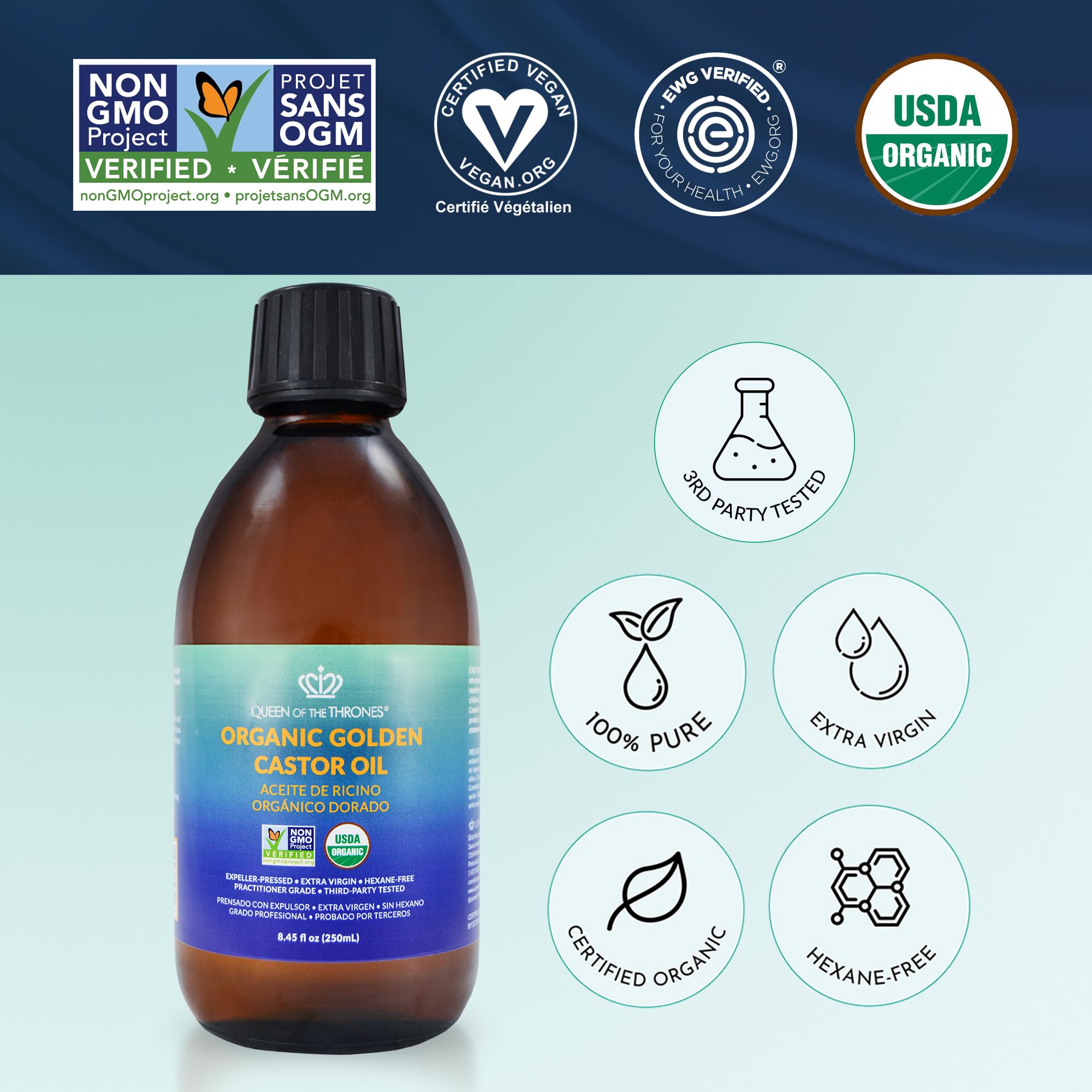 Foto 3 | Aceite De Ricino Queen Of The Thrones Organic Golden 250 Ml - Venta Internacional.