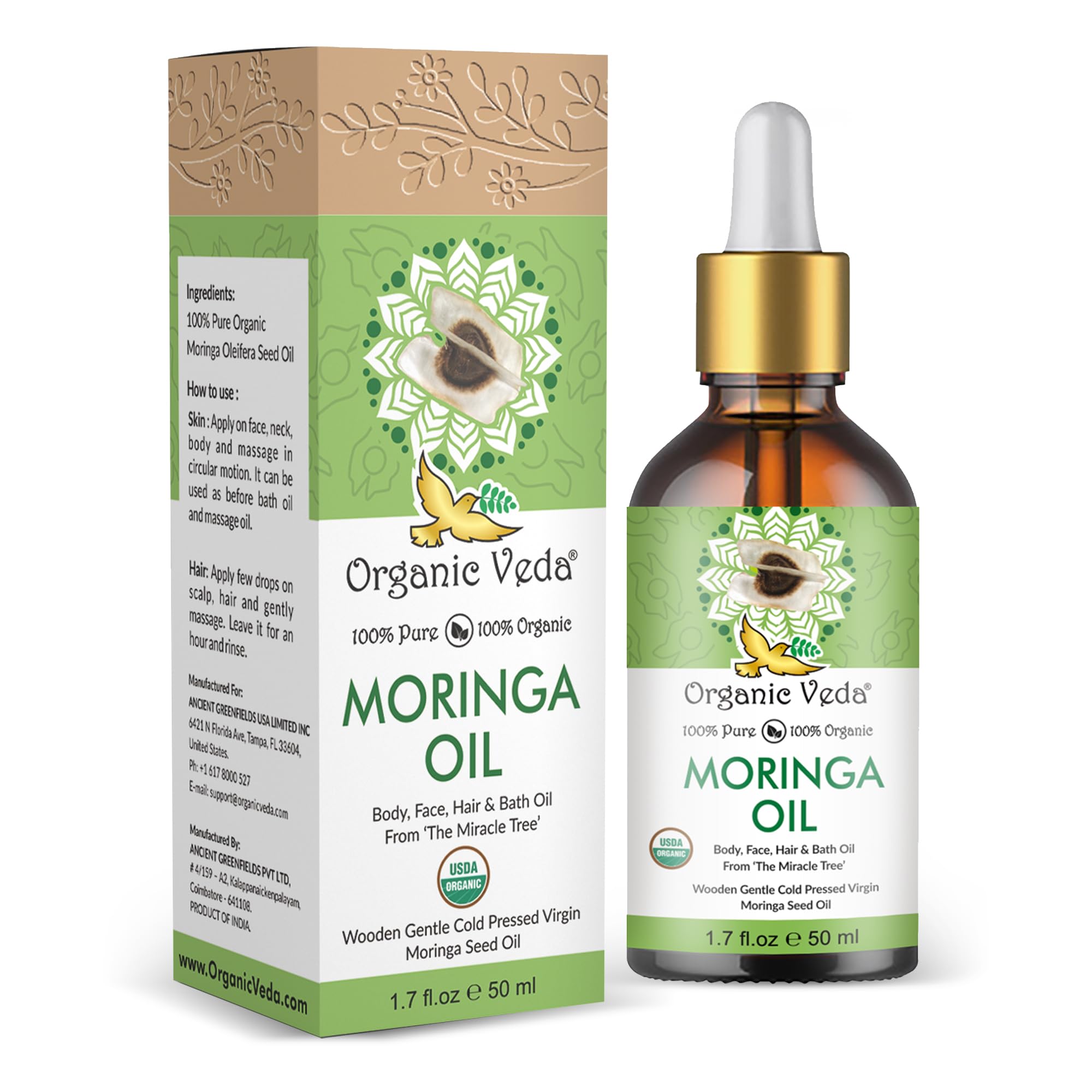 Foto 2 pulgar | Aceite De Moringa Orgánico Veda Puro Prensado En Frío, 50 Ml, Para La Piel - Venta Internacional.