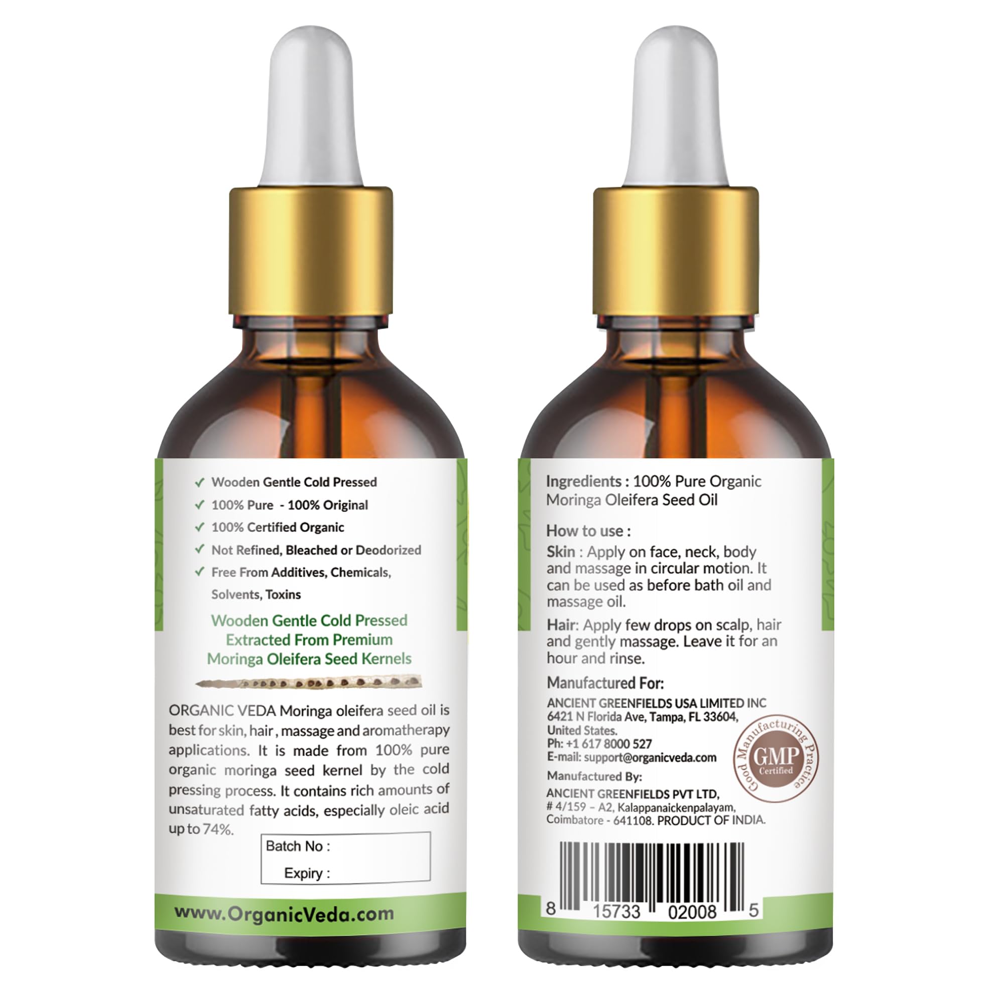 Foto 3 pulgar | Aceite De Moringa Orgánico Veda Puro Prensado En Frío, 50 Ml, Para La Piel - Venta Internacional.