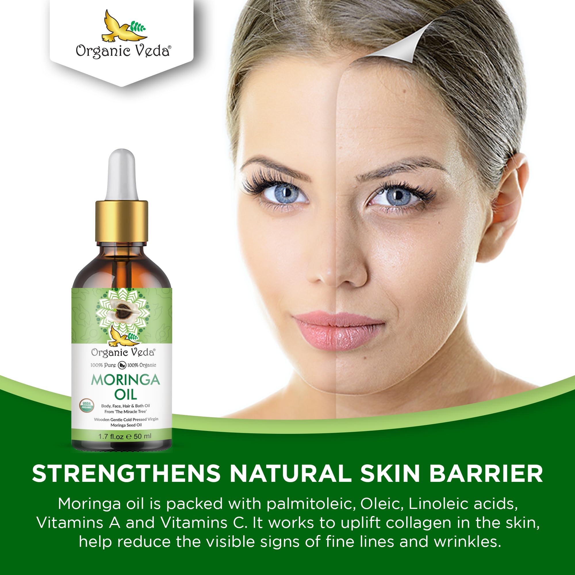 Foto 5 pulgar | Aceite De Moringa Orgánico Veda Puro Prensado En Frío, 50 Ml, Para La Piel - Venta Internacional.