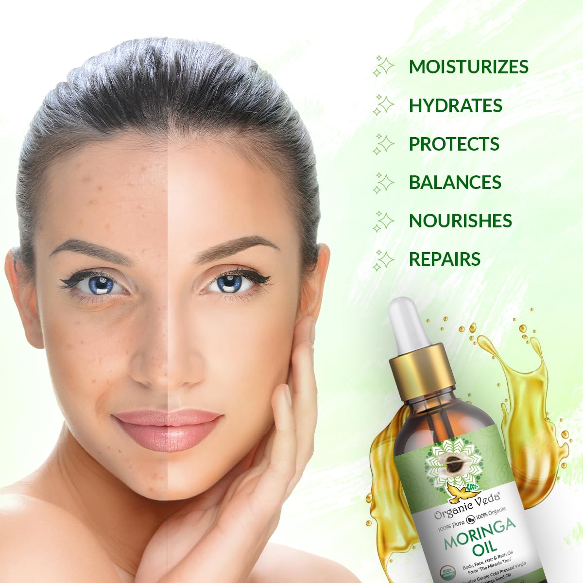 Foto 6 pulgar | Aceite De Moringa Orgánico Veda Puro Prensado En Frío, 50 Ml, Para La Piel - Venta Internacional.