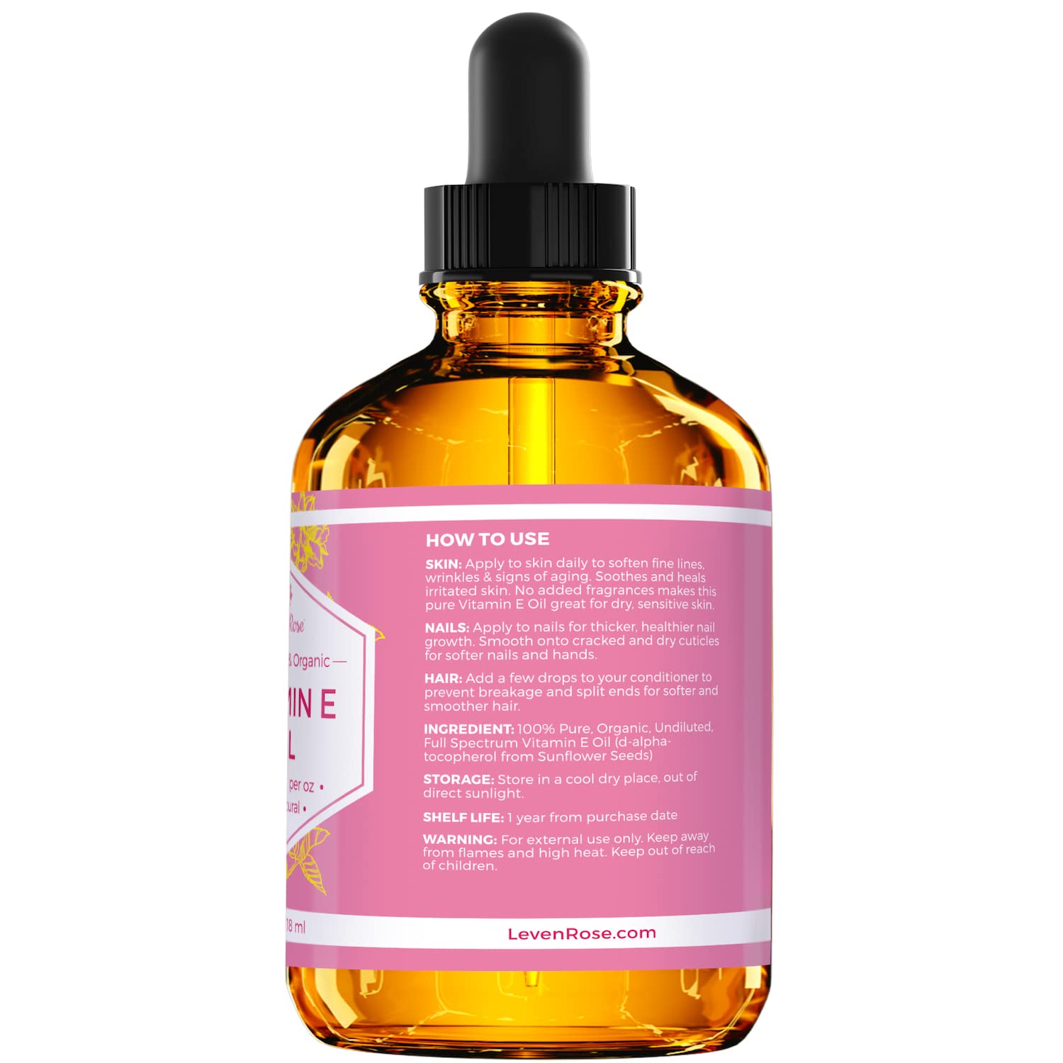 Foto 3 pulgar | Aceite De Vitamina E Leven Rose, 75 000 Ui, 100% Natural Y Orgánico, 120 Ml - Venta Internacional.