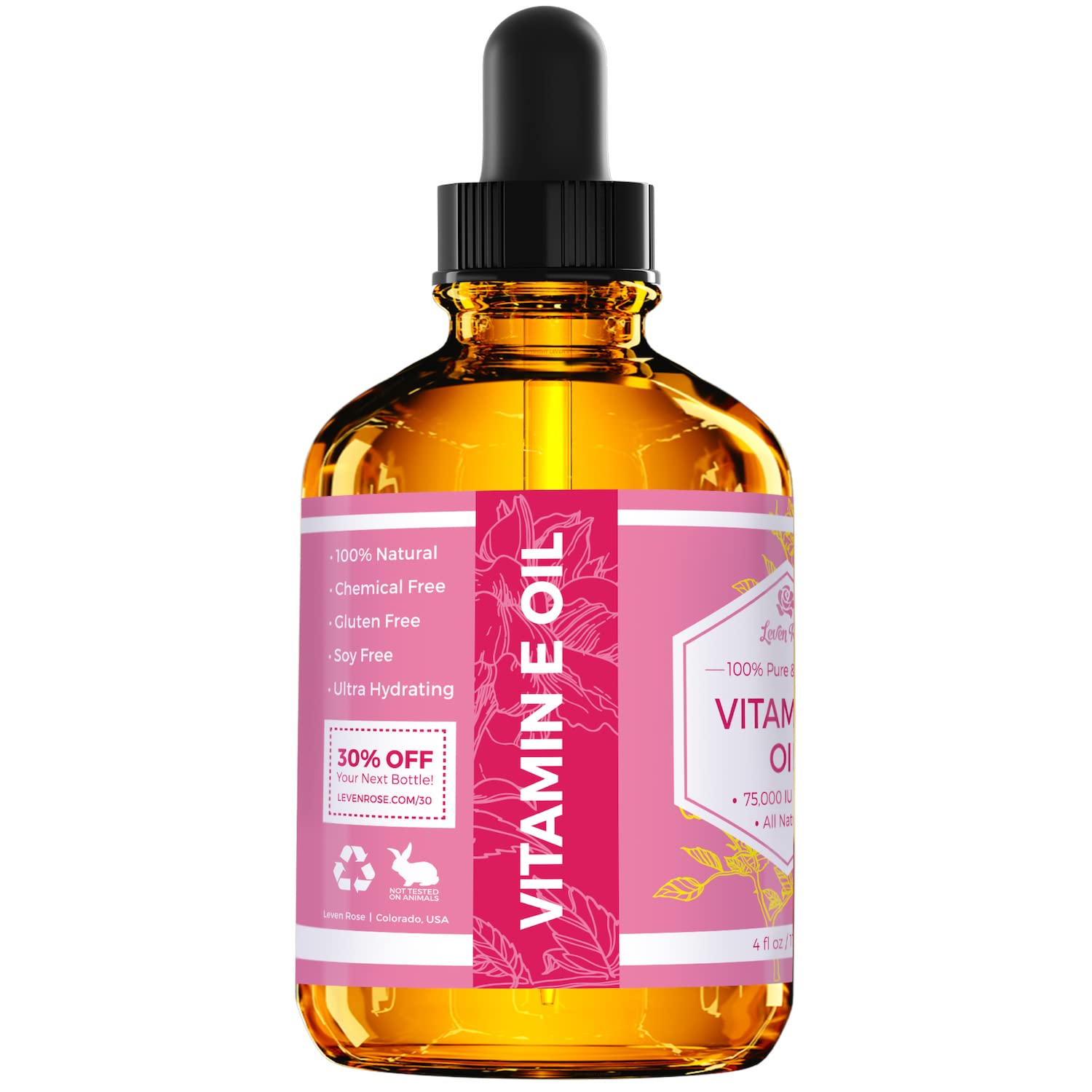 Foto 4 pulgar | Aceite De Vitamina E Leven Rose, 75 000 Ui, 100% Natural Y Orgánico, 120 Ml - Venta Internacional.