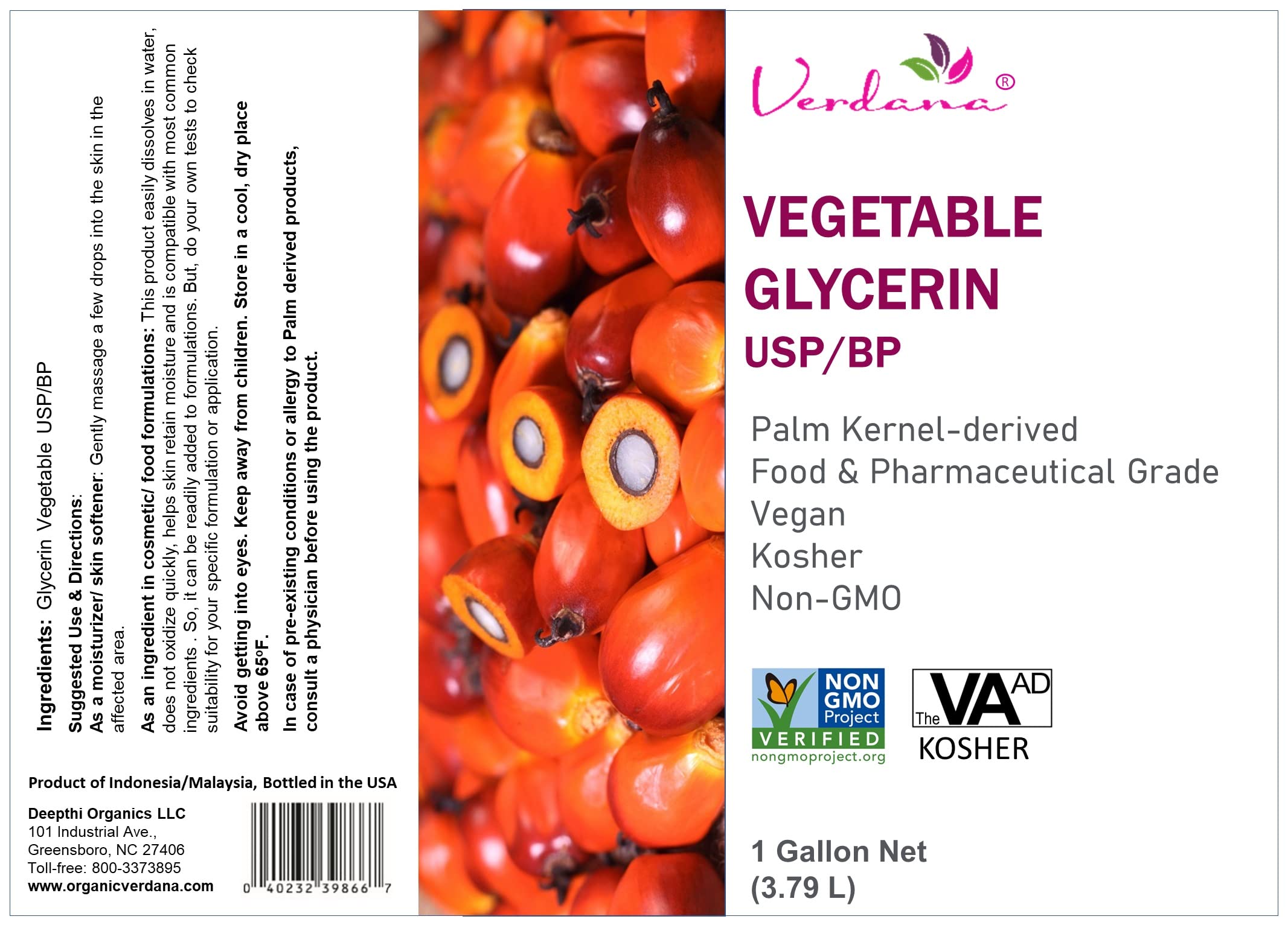 Foto 2 | Glicerina Vegetal Verdana Usp/bp Refinada De 1 Galón (128 Ml) - Venta Internacional.