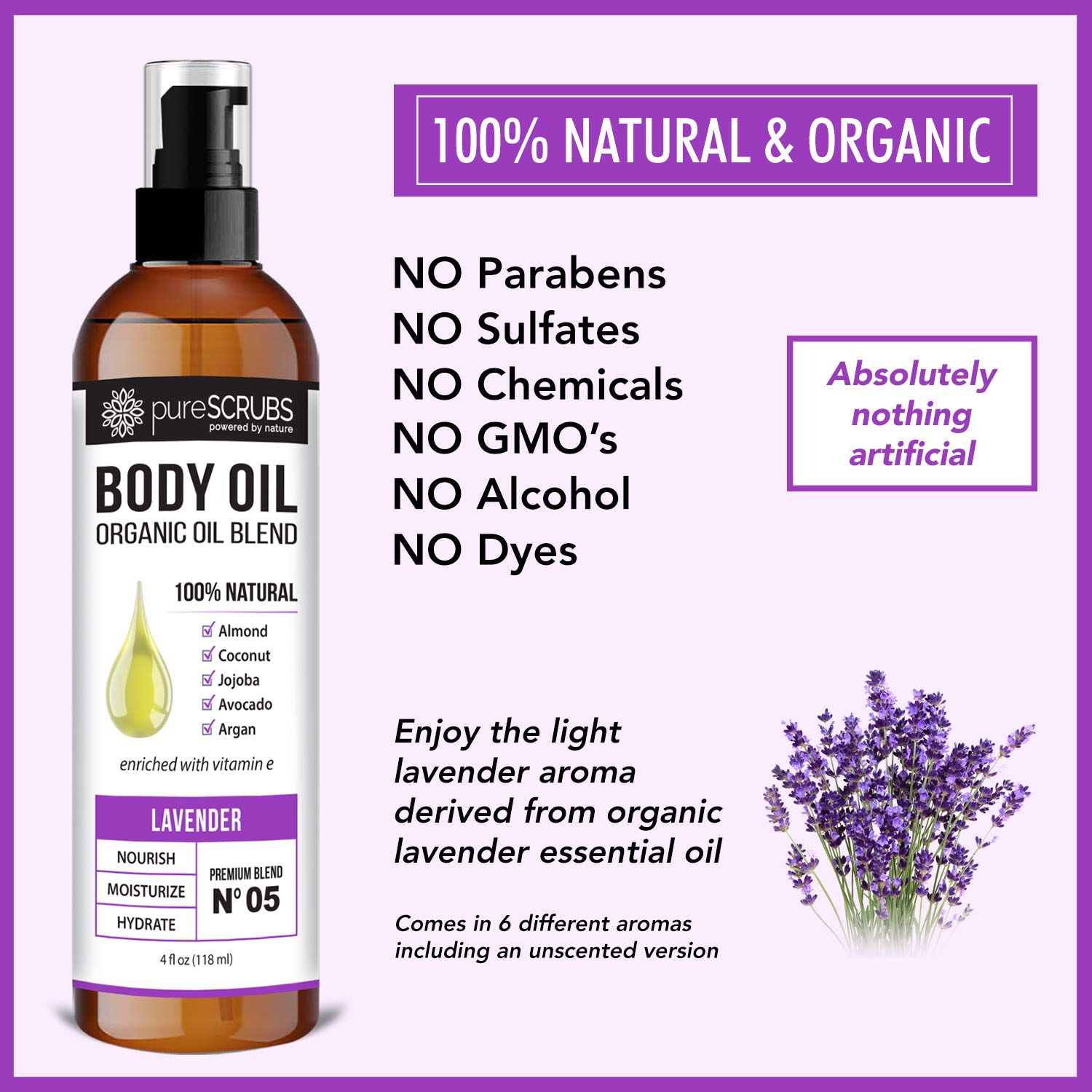 Foto 7 pulgar | Aceite Corporal En Aerosol Purescrubs Ultra Hidratante Lavanda 120 Ml - Venta Internacional.