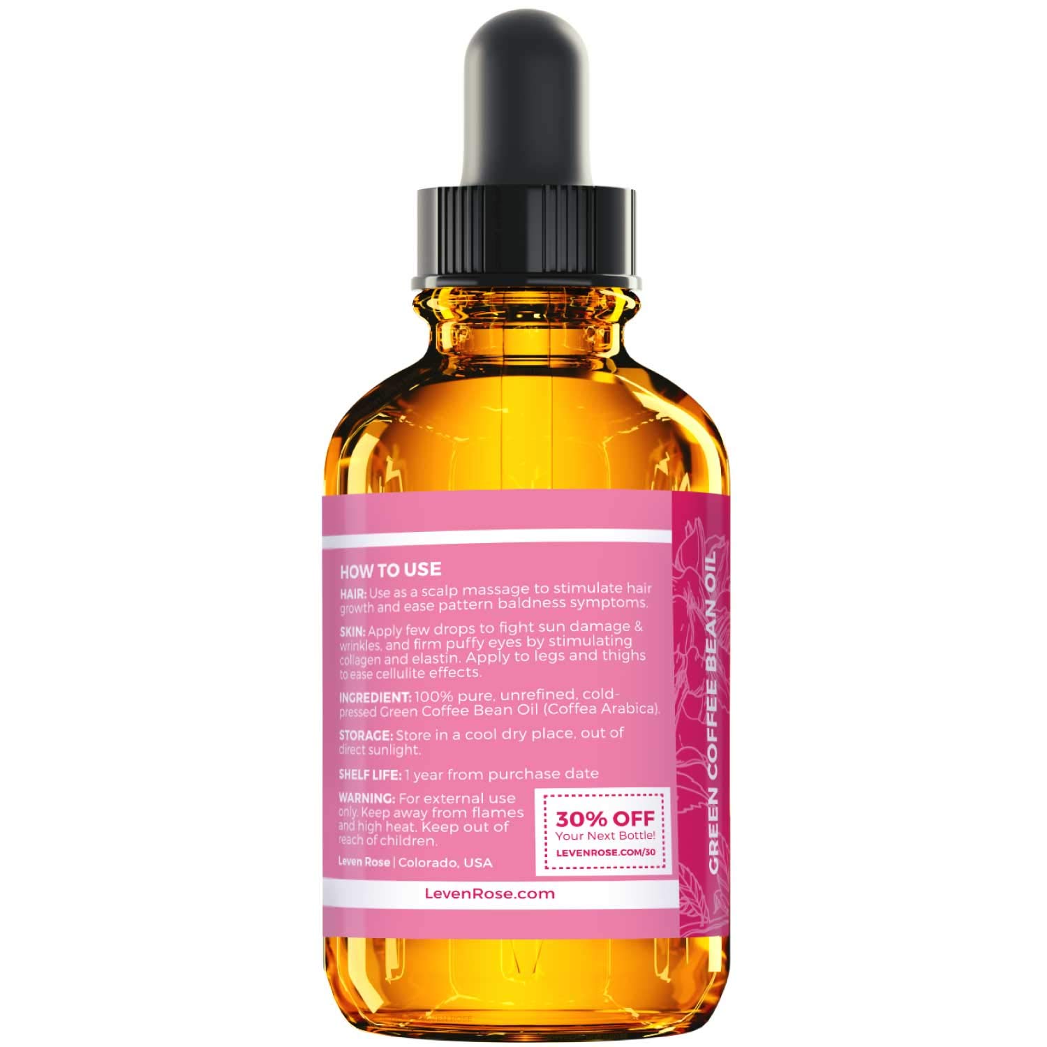 Foto 4 pulgar | Grano De Café Oil Leven Rose Green, 30 Ml, 100% Natural Y Puro - Venta Internacional.