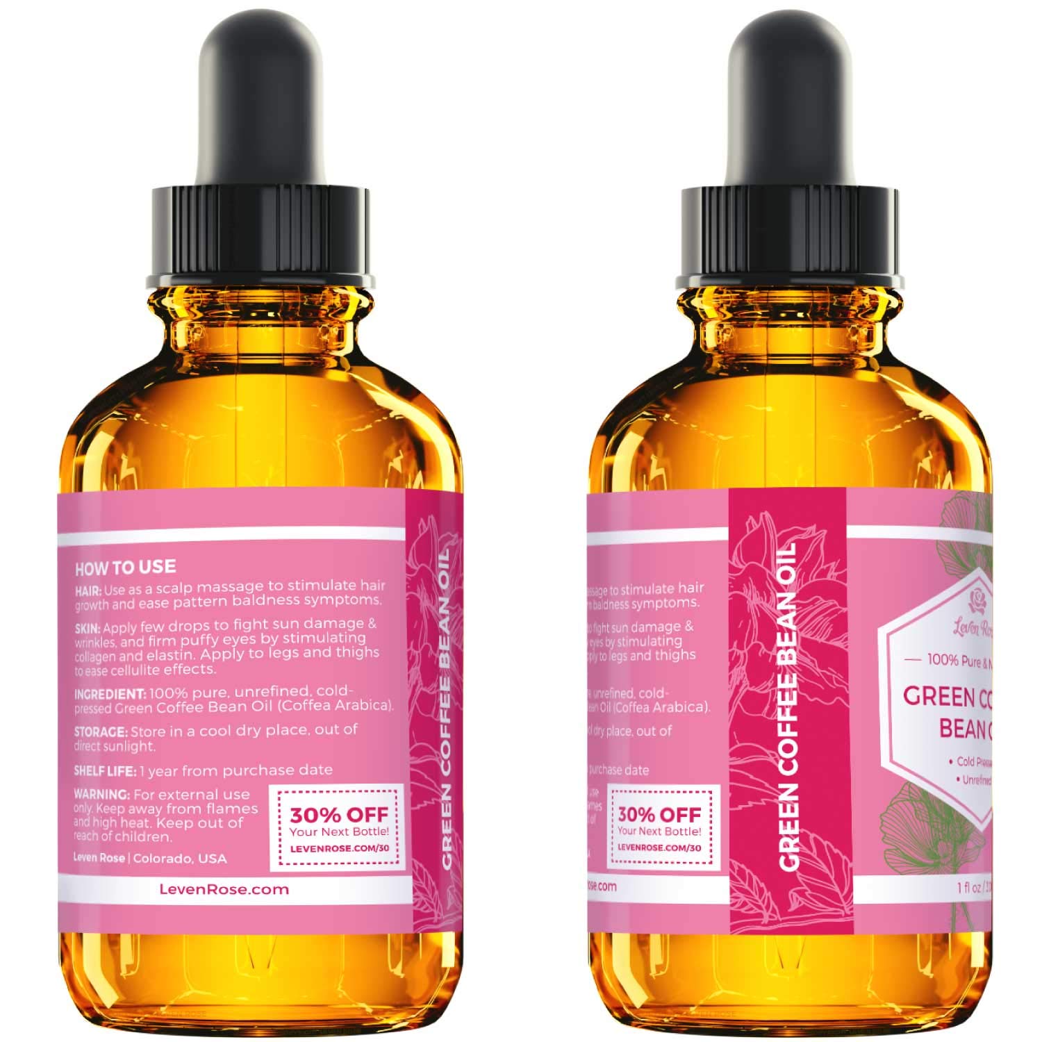 Foto 6 pulgar | Grano De Café Oil Leven Rose Green, 30 Ml, 100% Natural Y Puro - Venta Internacional.