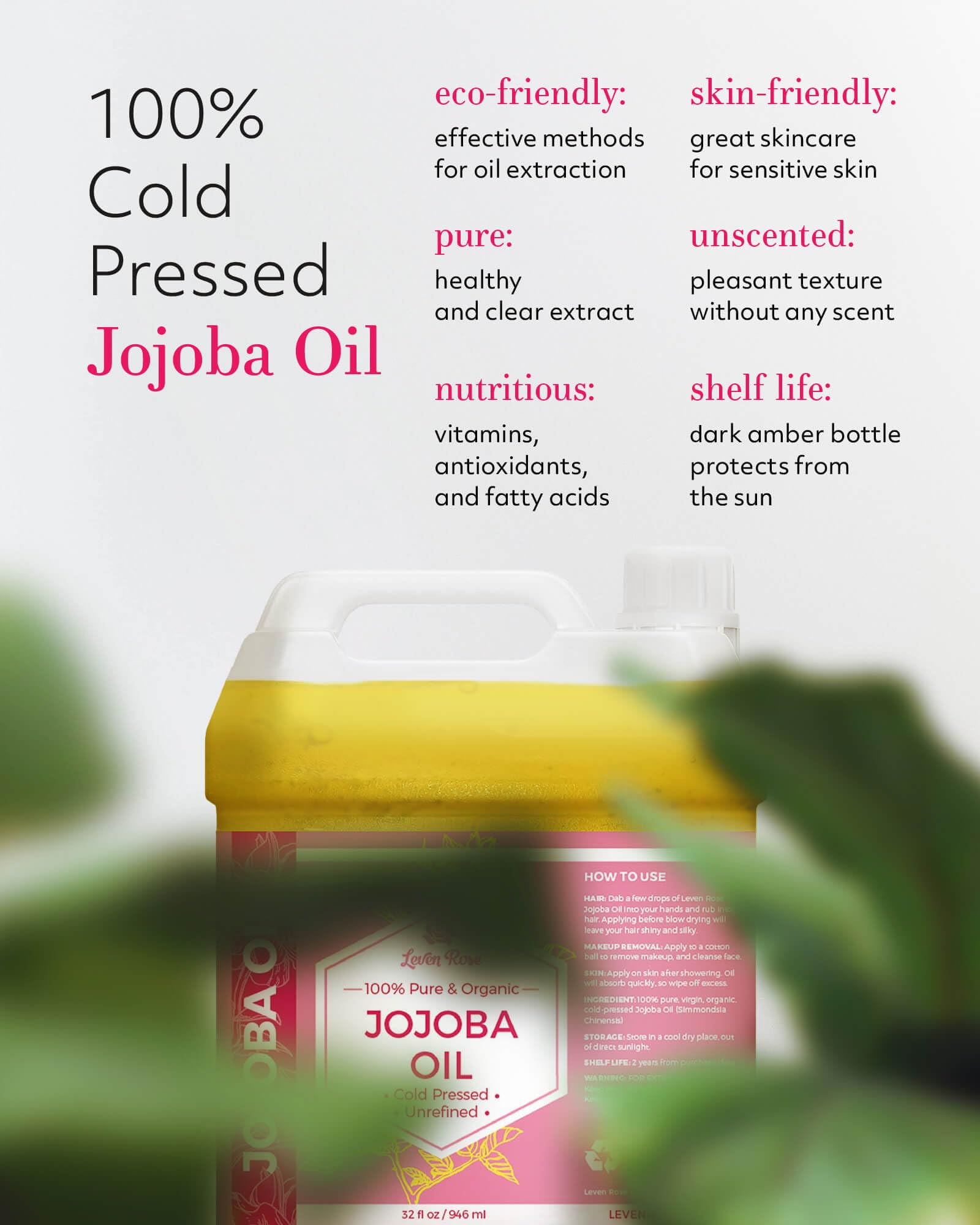 Foto 3 pulgar | Aceite De Jojoba Leven Rose 946 Ml Para Jabón, Piel, Cabello Y Uñas - Venta Internacional.