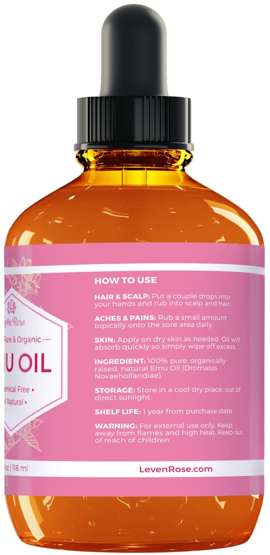 Foto 3 pulgar | Aceite De Emú Leven Rose, Hidratante 100% Puro Y Natural Para Cabello, 120 Ml - Venta Internacional.