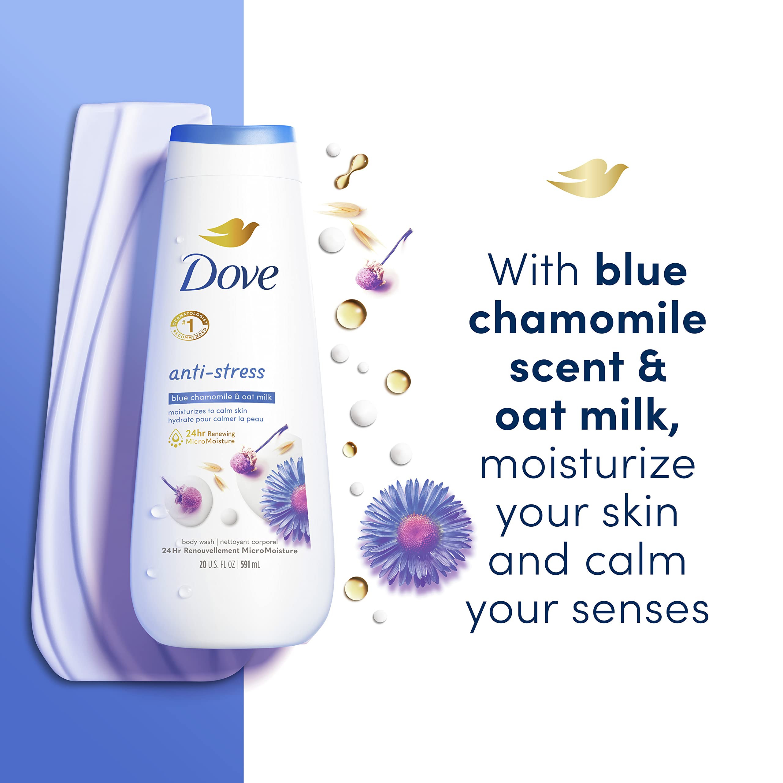 Foto 3 pulgar | Gel De Baño Reacondicionado Dove, Antiestrés, Leche Azul De Manzanilla Y Avena, 600 Ml, Paquete De 4 - Venta Intern