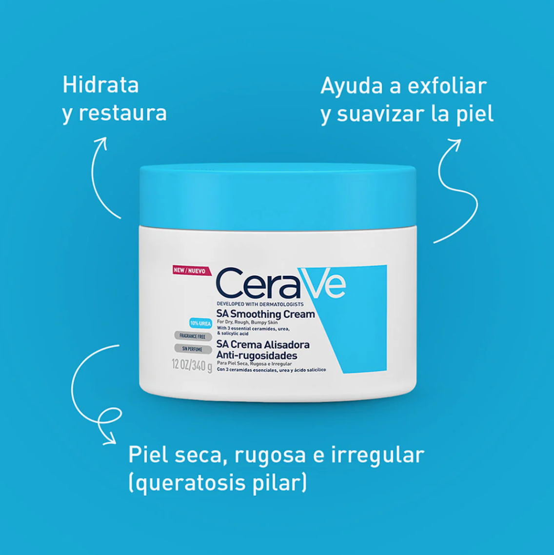 Foto 3 pulgar | Cerave Sa Crema Alisadora Corporal Anti Rugosidades 340ml Con Ácido Salicílico, Urea Y Ceramidas Exfoliante Para