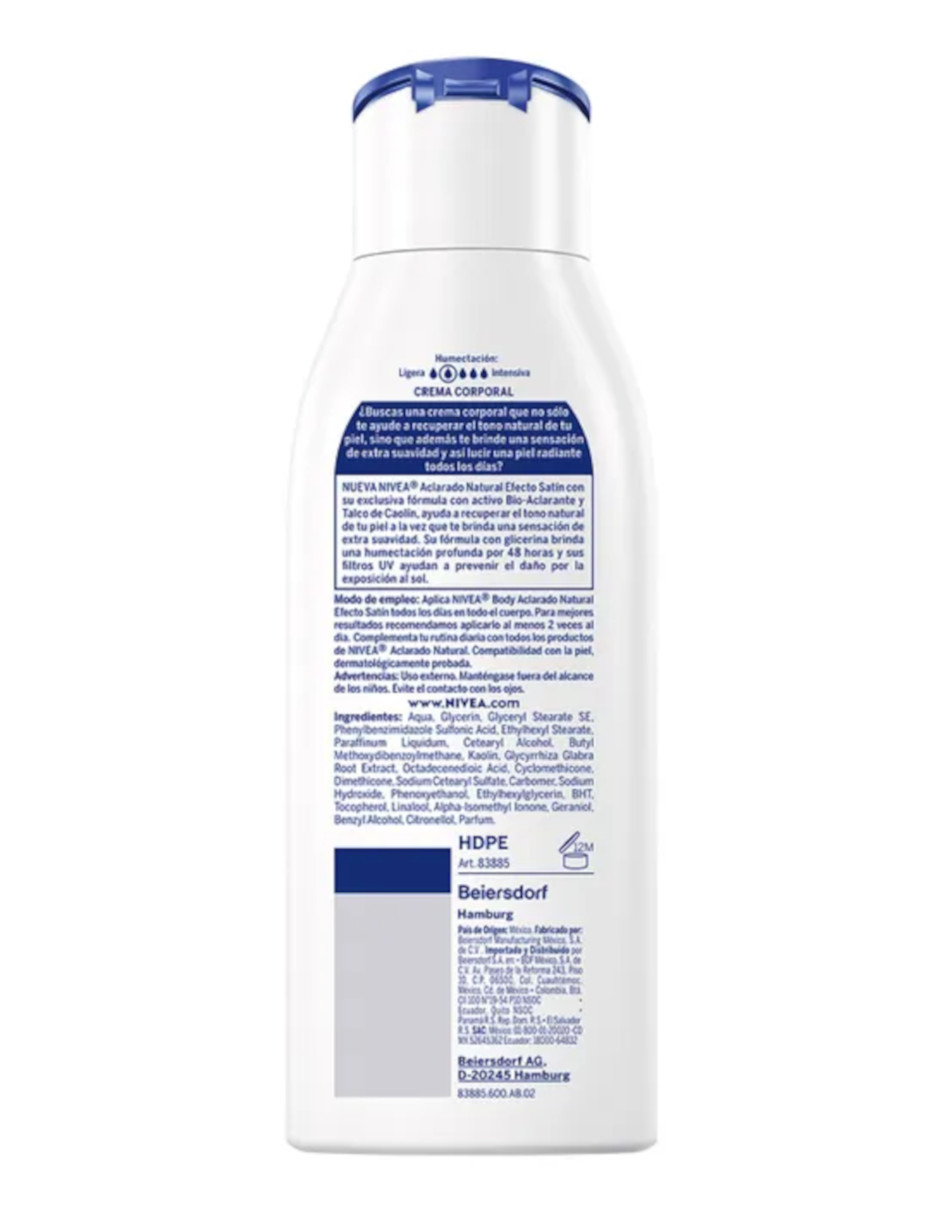 Foto 4 pulgar | Crema Corporal Nivea Tono Natural Satín + Termo De Agua Güish
