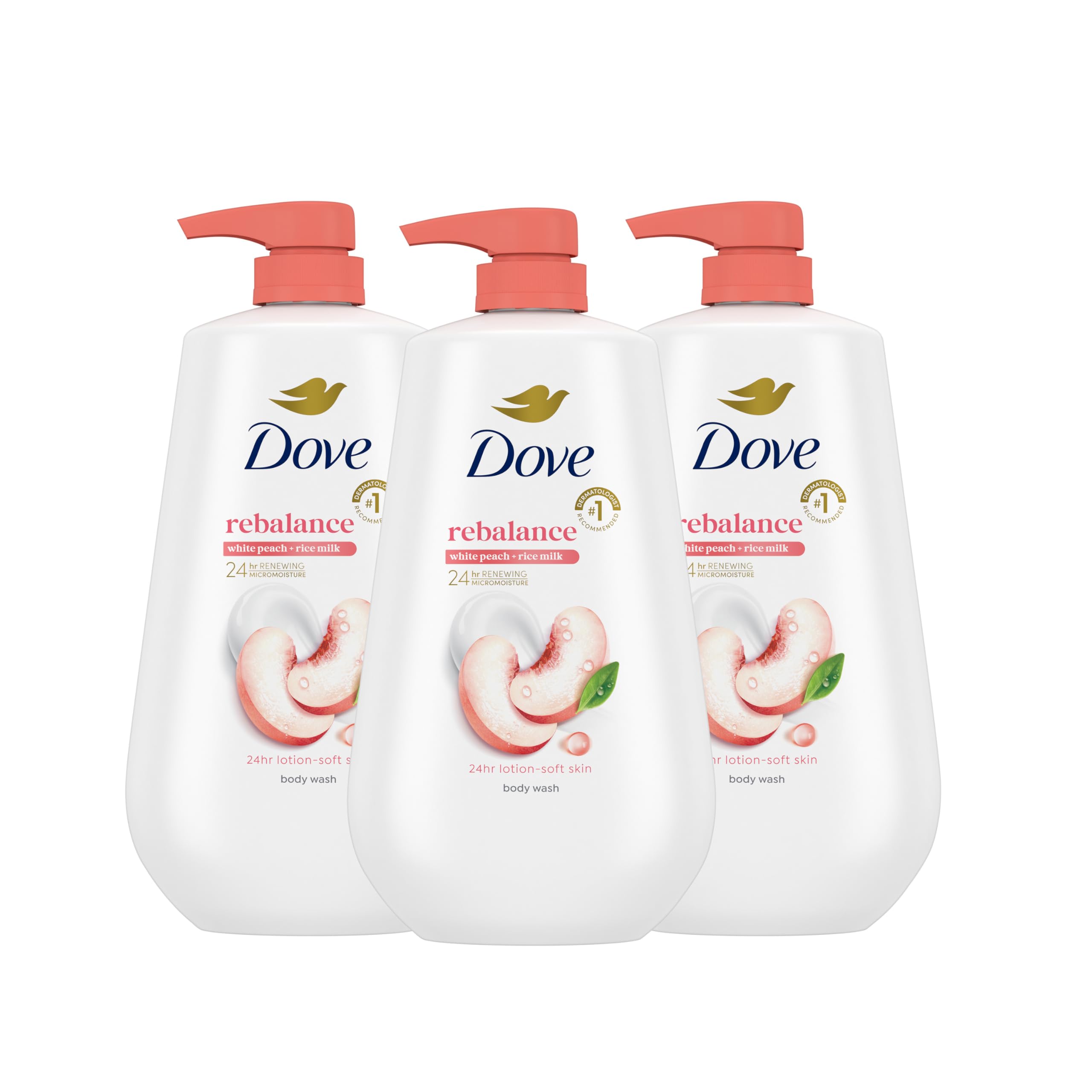Foto 1 | Body Wash Dove Rebalance White Peach & Rice Milk 24 Horas, Paquete De 3 - Venta Internacional.