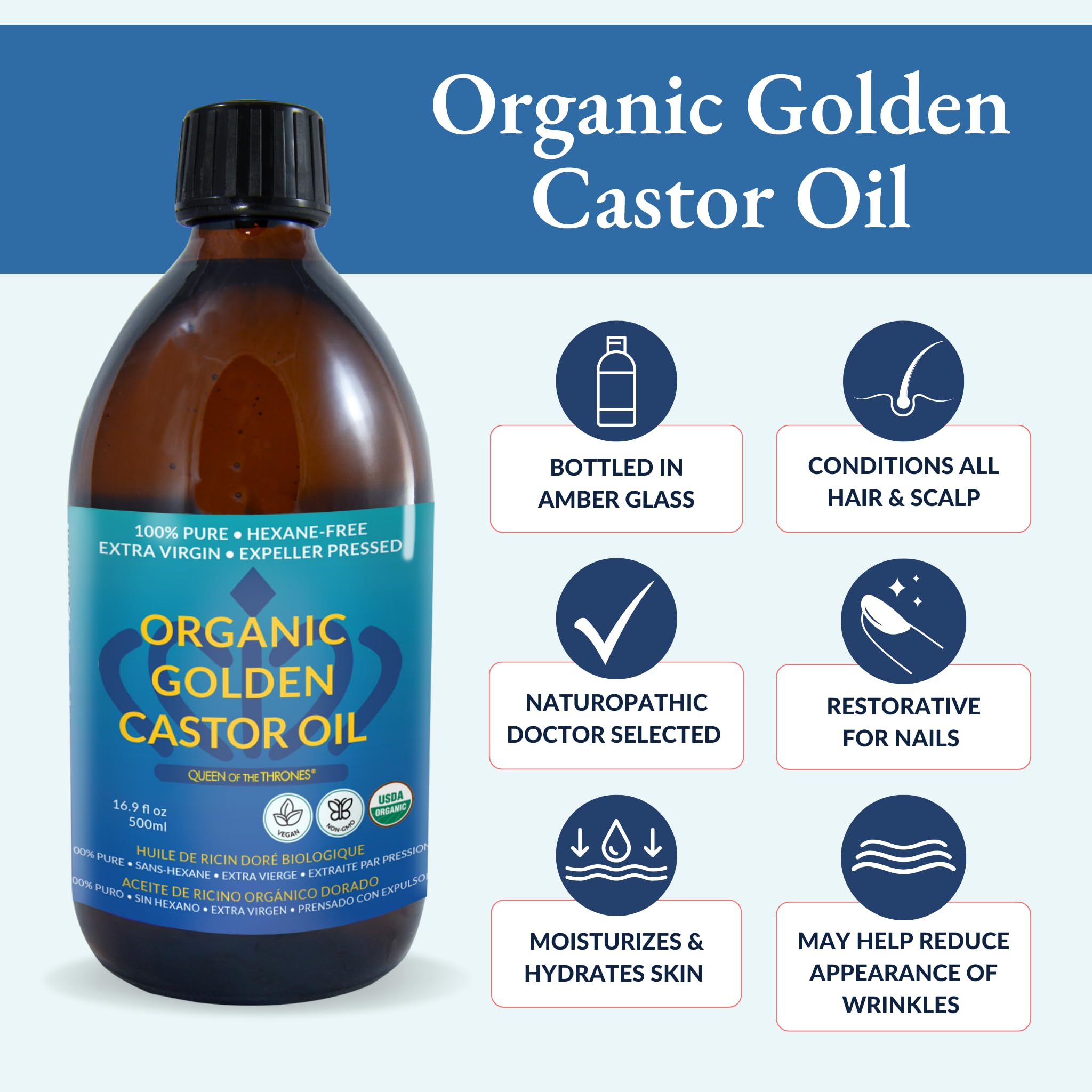 Foto 3 pulgar | Aceite de Ricino Queen Of The Thrones Organic Golden 500 Ml - Venta Internacional