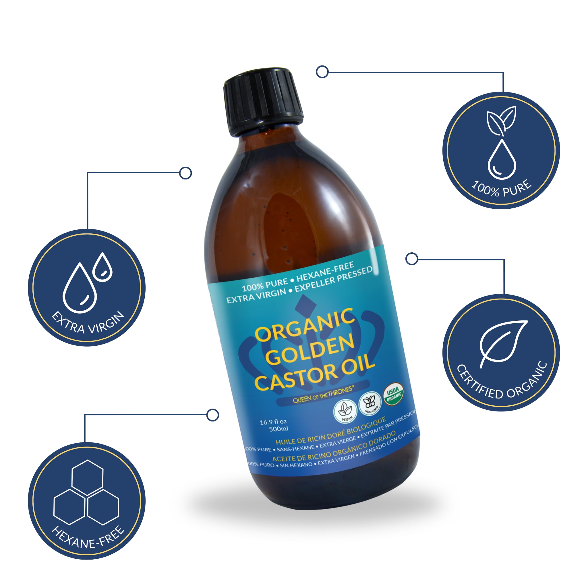 Foto 4 pulgar | Aceite de Ricino Queen Of The Thrones Organic Golden 500 Ml - Venta Internacional