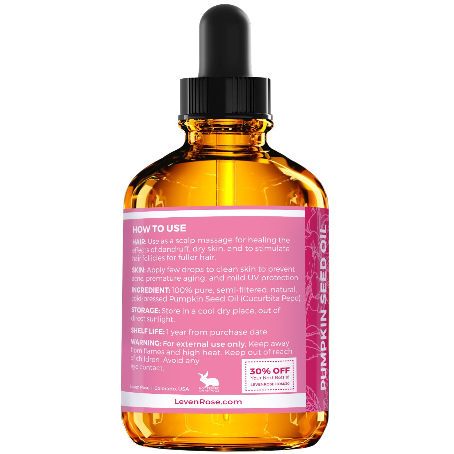 Foto 5 pulgar | Aceite De Semillas De Calabaza Leven Rose 60 Ml Para El Crecimiento Del Cabello, La Piel Y Las Uñas - Venta Internaci
