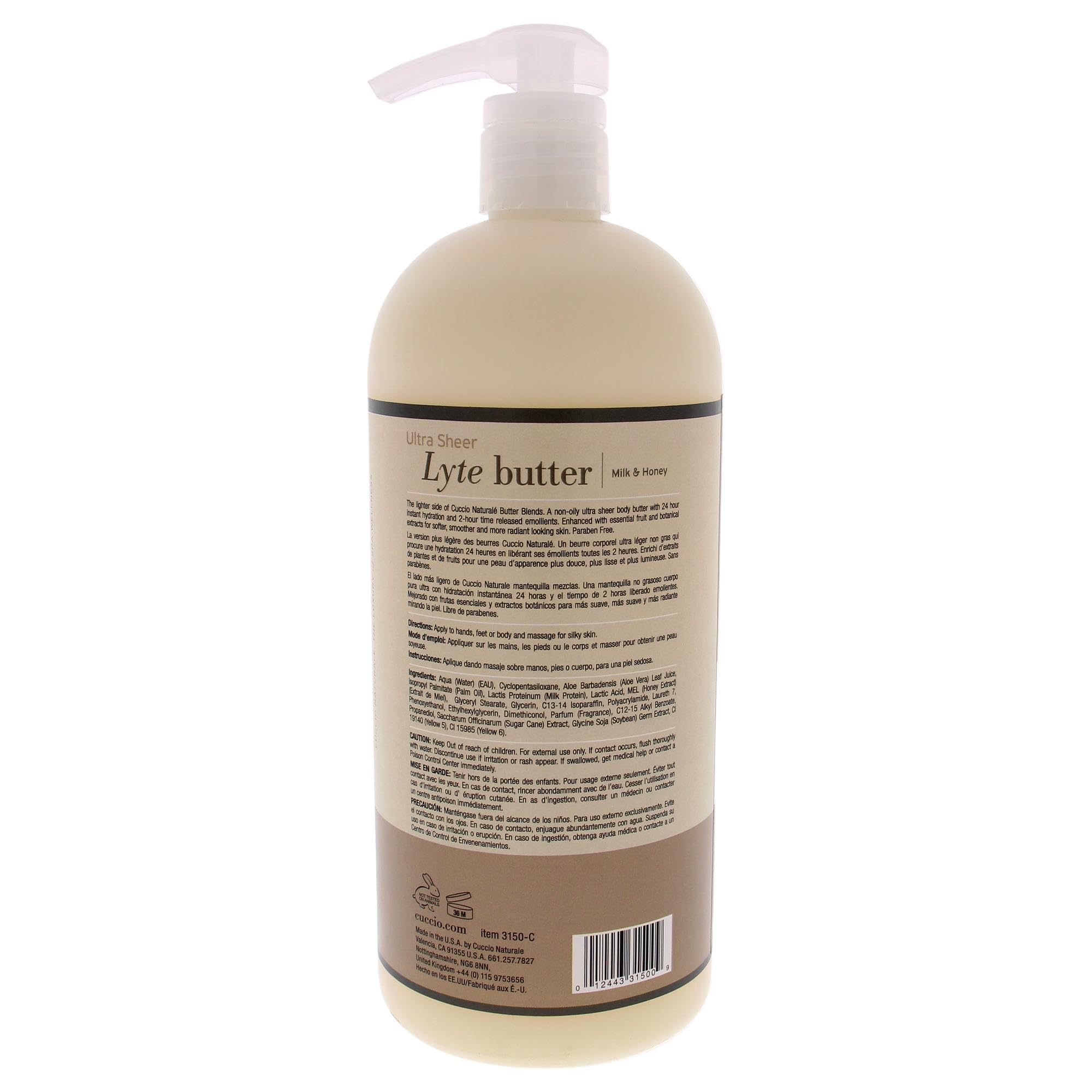 Foto 3 pulgar | Manteca Corporal Cuccio Naturale Lyte Ultra-sheer 960 Ml Con Leche Y Miel - Venta Internacional.