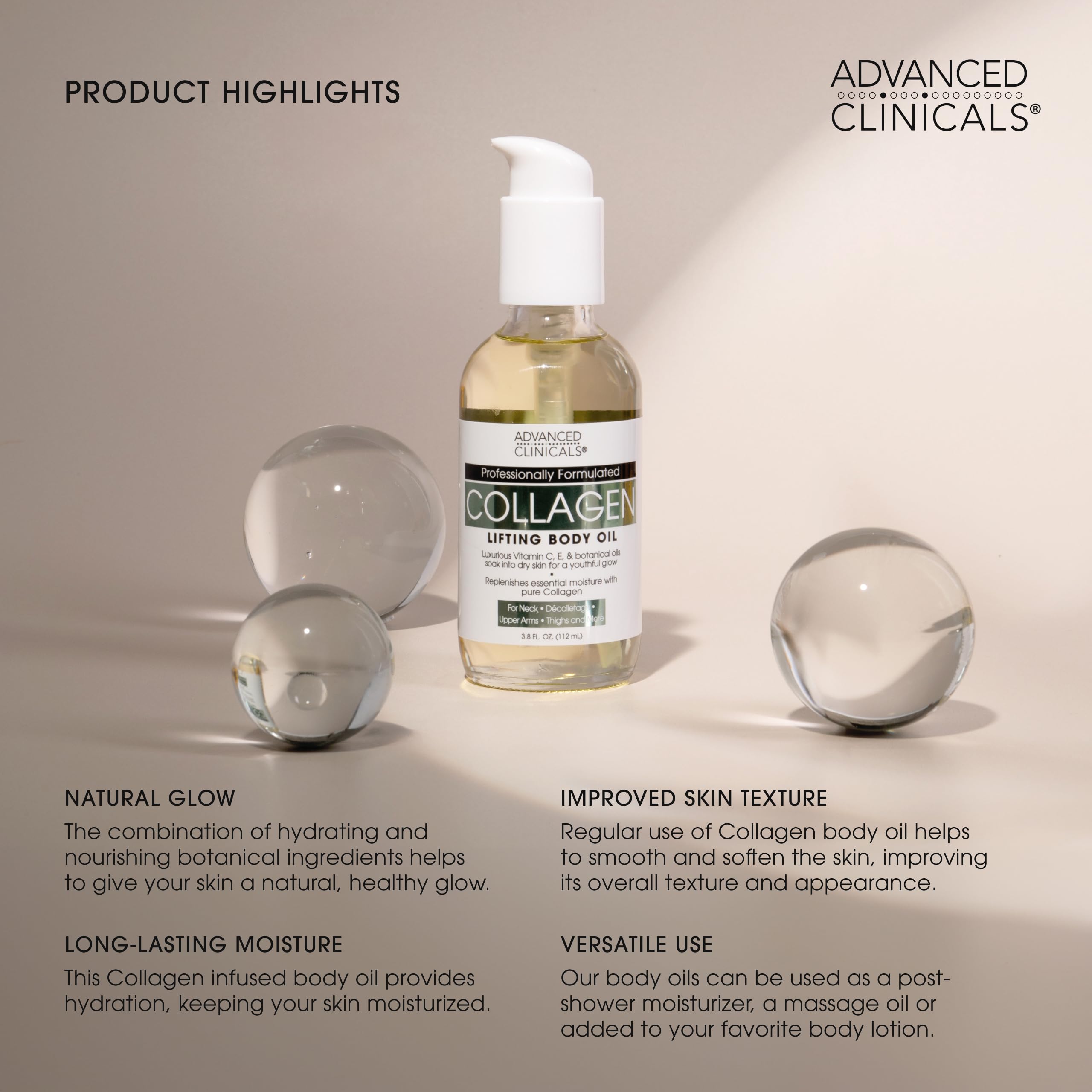 Foto 7 | Aceite Corporal De Colágeno Advanced Clinicals Con Vitamina E Y C, 355 Ml - Venta Internacional.