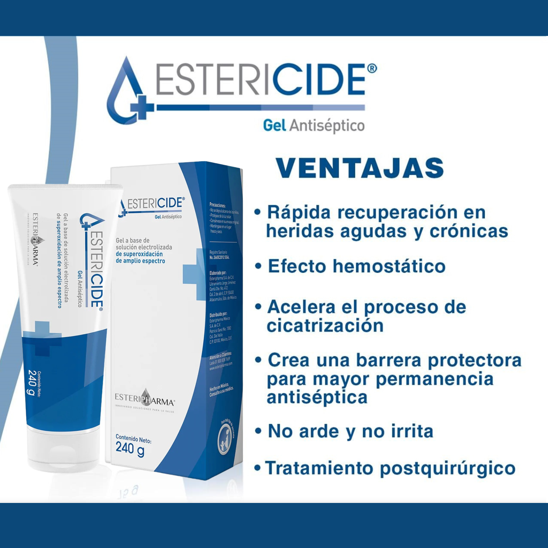 Foto 4 pulgar | Estericide Gel Antiséptico Para Heridas Y Quemaduras, Cicatrizante Y Regenerador, Tubo Con 240g