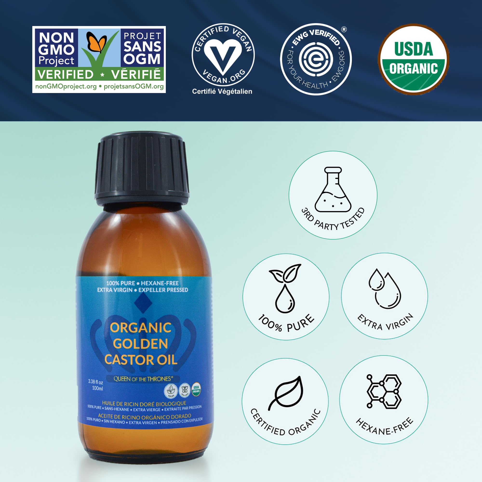Foto 3 pulgar | Aceite De Ricino Queen Of The Thrones Organic Golden 100 Ml - Venta Internacional.