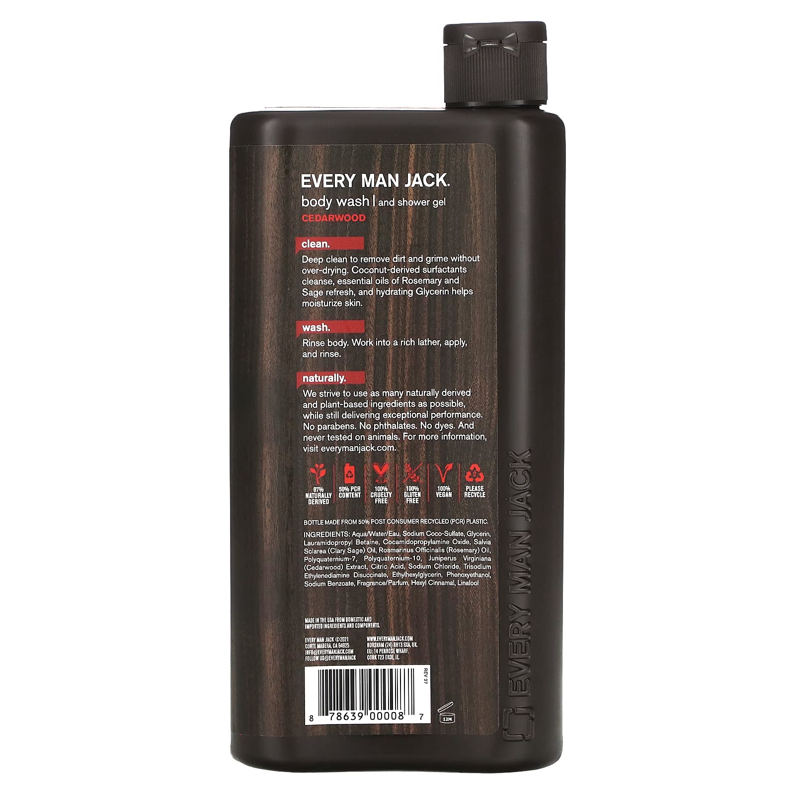 Foto 3 pulgar | Gel De Baño Y Gel De Ducha Every Man Jack Cedarwood, 500 Ml - Venta Internacional.