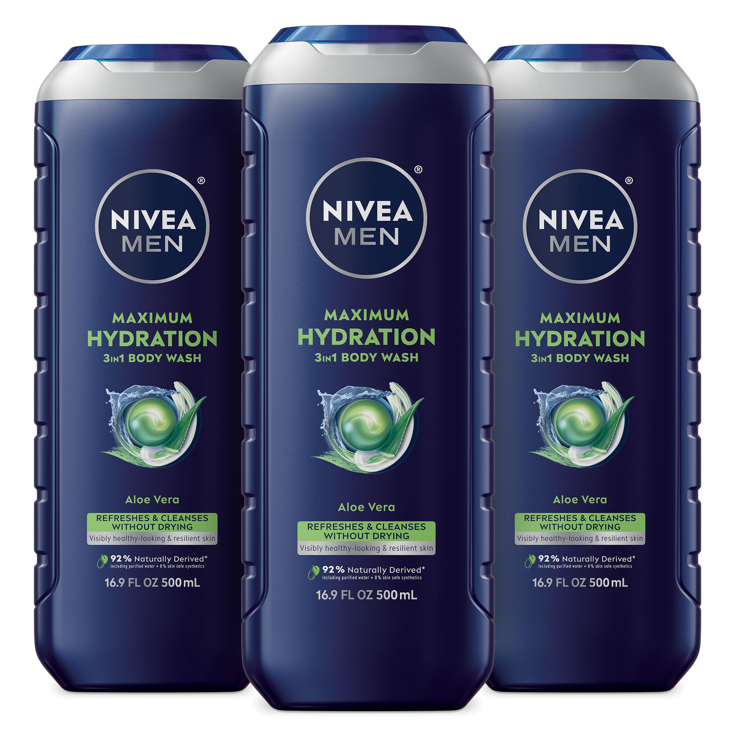 Foto 1 | Gel De Baño Nivea Men Maximum Hydration Con Aloe Vera, 500 Ml, Paquete De 3 - Venta Internacional.