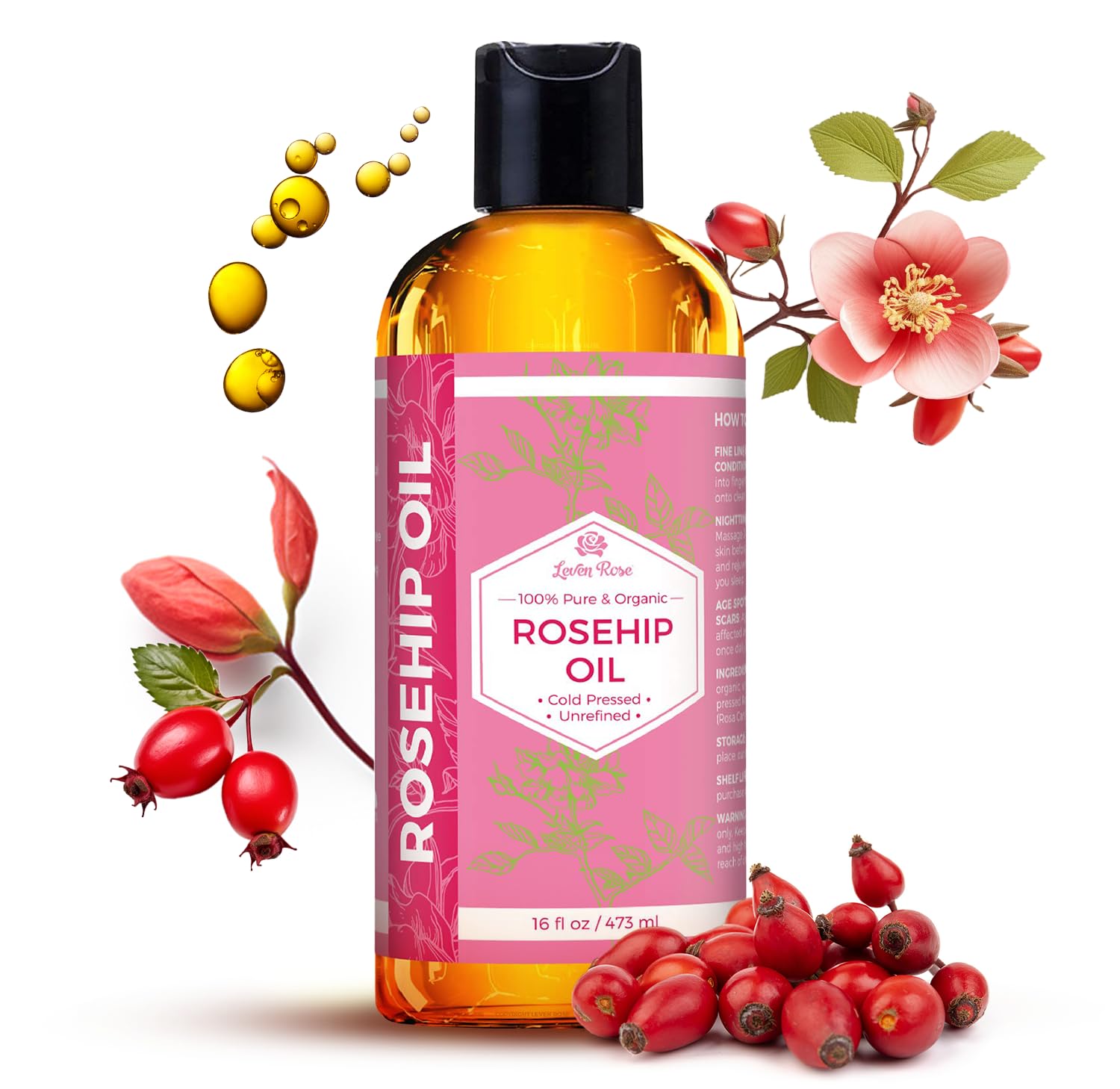 Foto 2 pulgar | Aceite De Semilla De Rosa Mosqueta Leven Rose 473 Ml Para Humectante Facial Y Corporal - Venta Internacional.