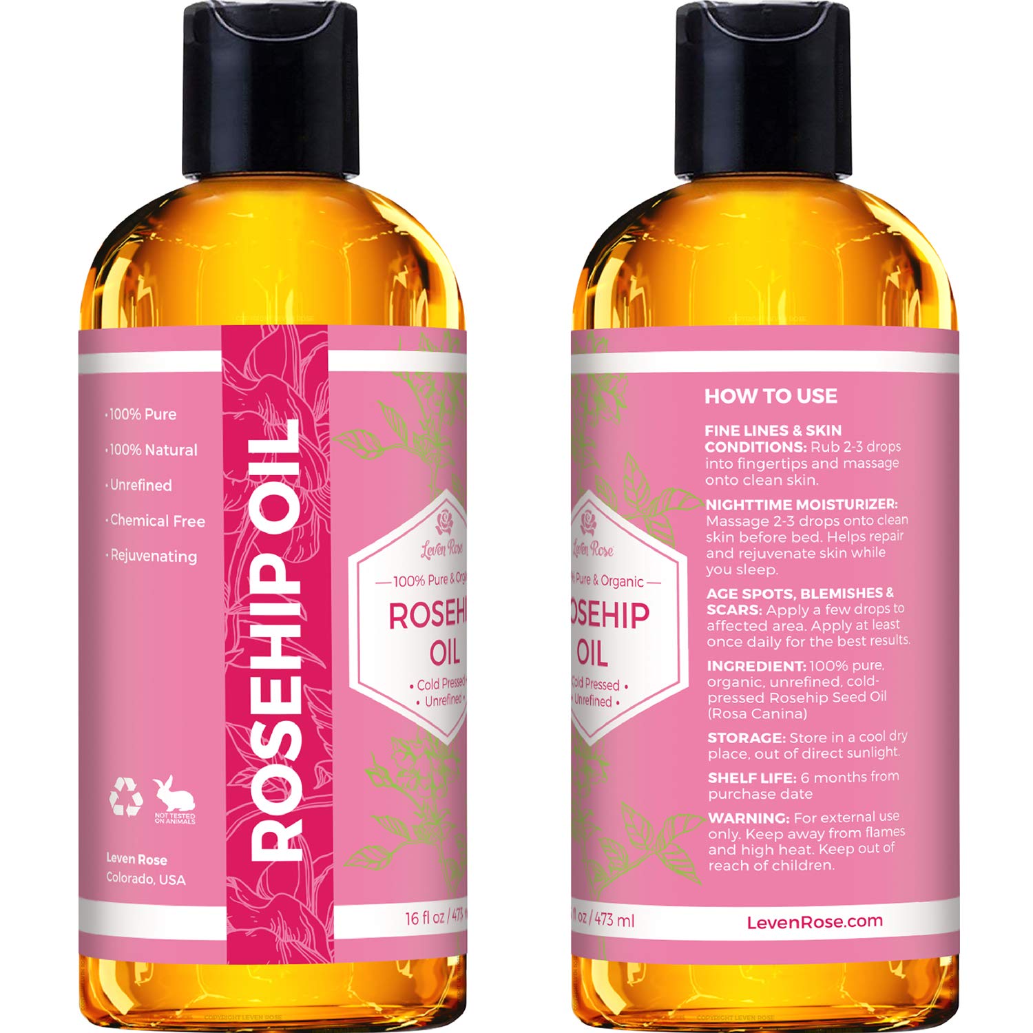 Foto 6 pulgar | Aceite De Semilla De Rosa Mosqueta Leven Rose 473 Ml Para Humectante Facial Y Corporal - Venta Internacional.