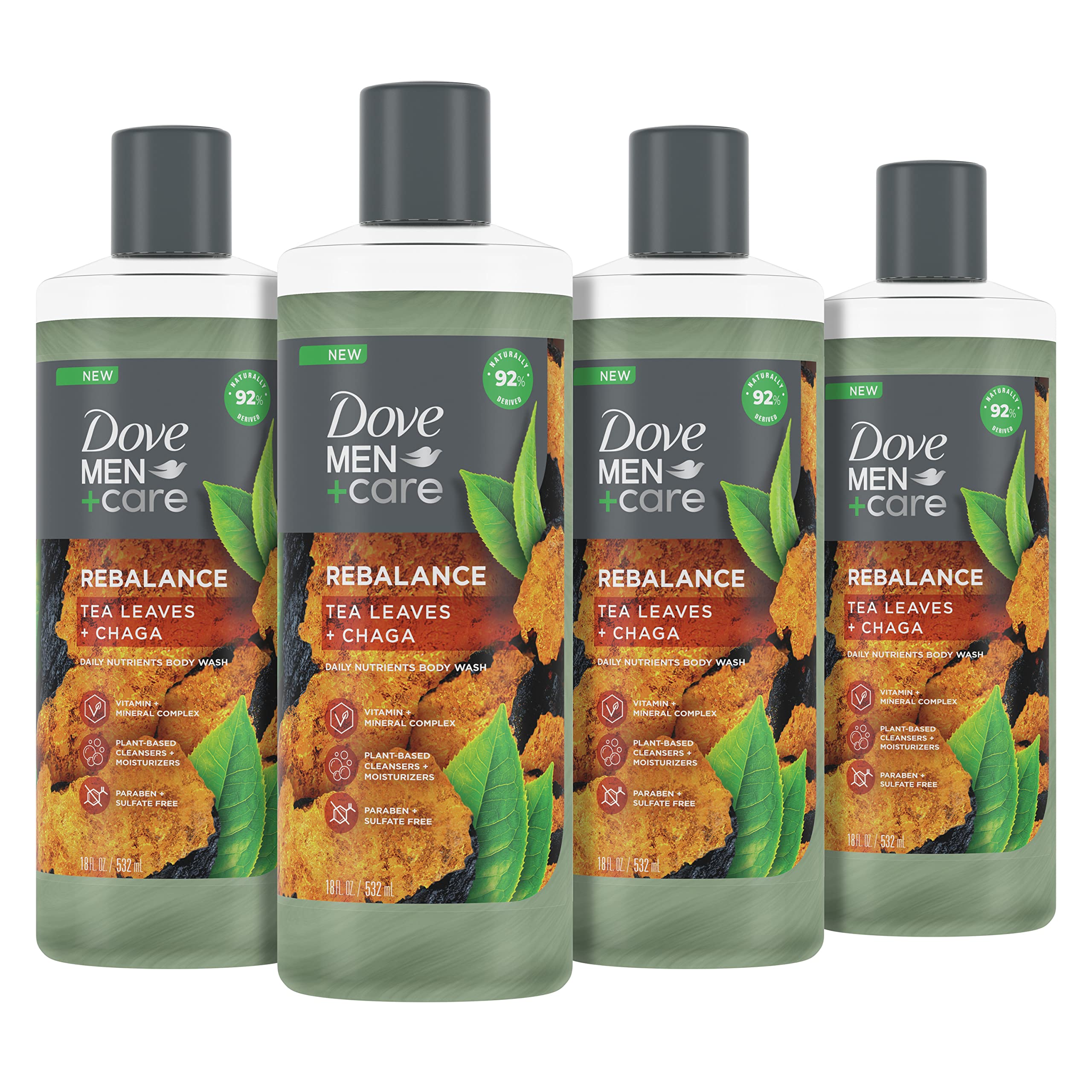 Gel De Baño Dove Men + Care Rebalance Con Hojas De Té, 530 Ml, Paquete De 4 - Venta Internacional.