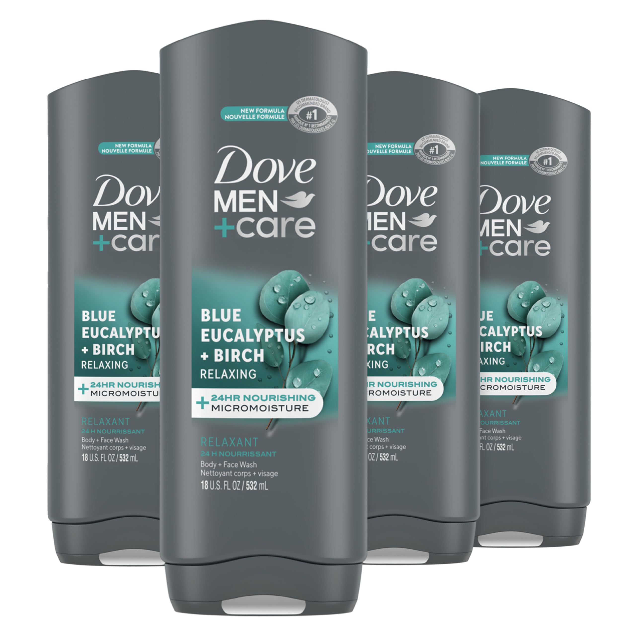 Gel De Baño Dove Men + Care, Eucalipto Azul Y Abedul, 532 Ml, Paquete De 4 - Venta Internacional.