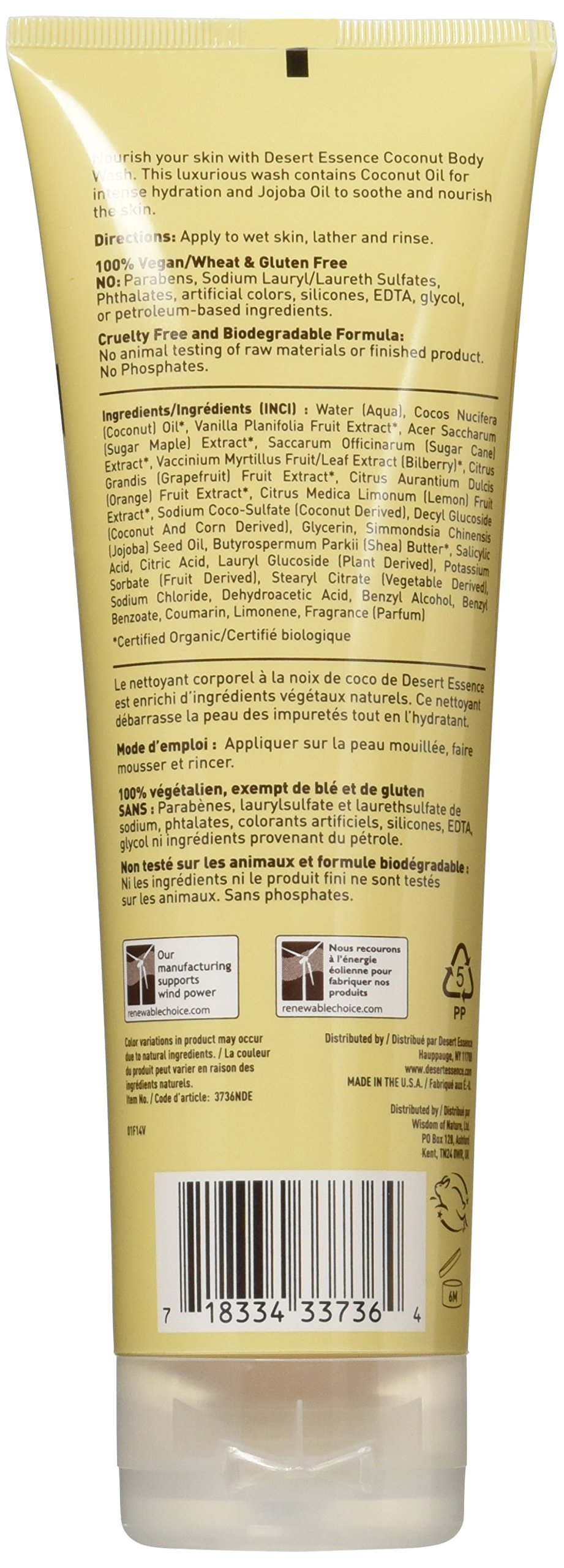 Foto 3 pulgar | Gel De Baño Desert Essence Coconut, 240 Ml, Sin Gluten, Vegano - Venta Internacional.