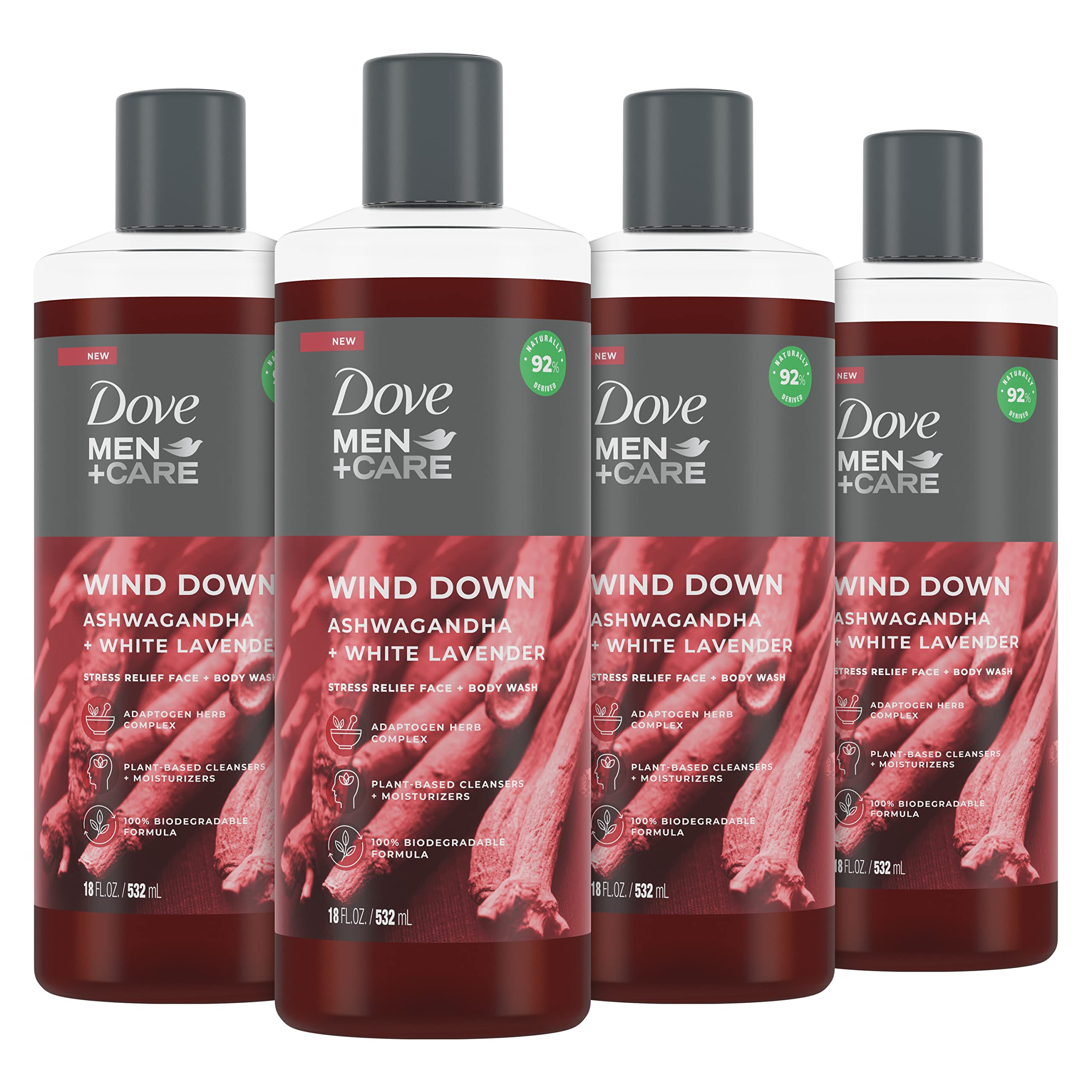 Gel De Baño Dove Men + Care Wind Down Para Rostro Y Cuerpo, 532 Ml, Paquete De 4 - Venta Internacional.
