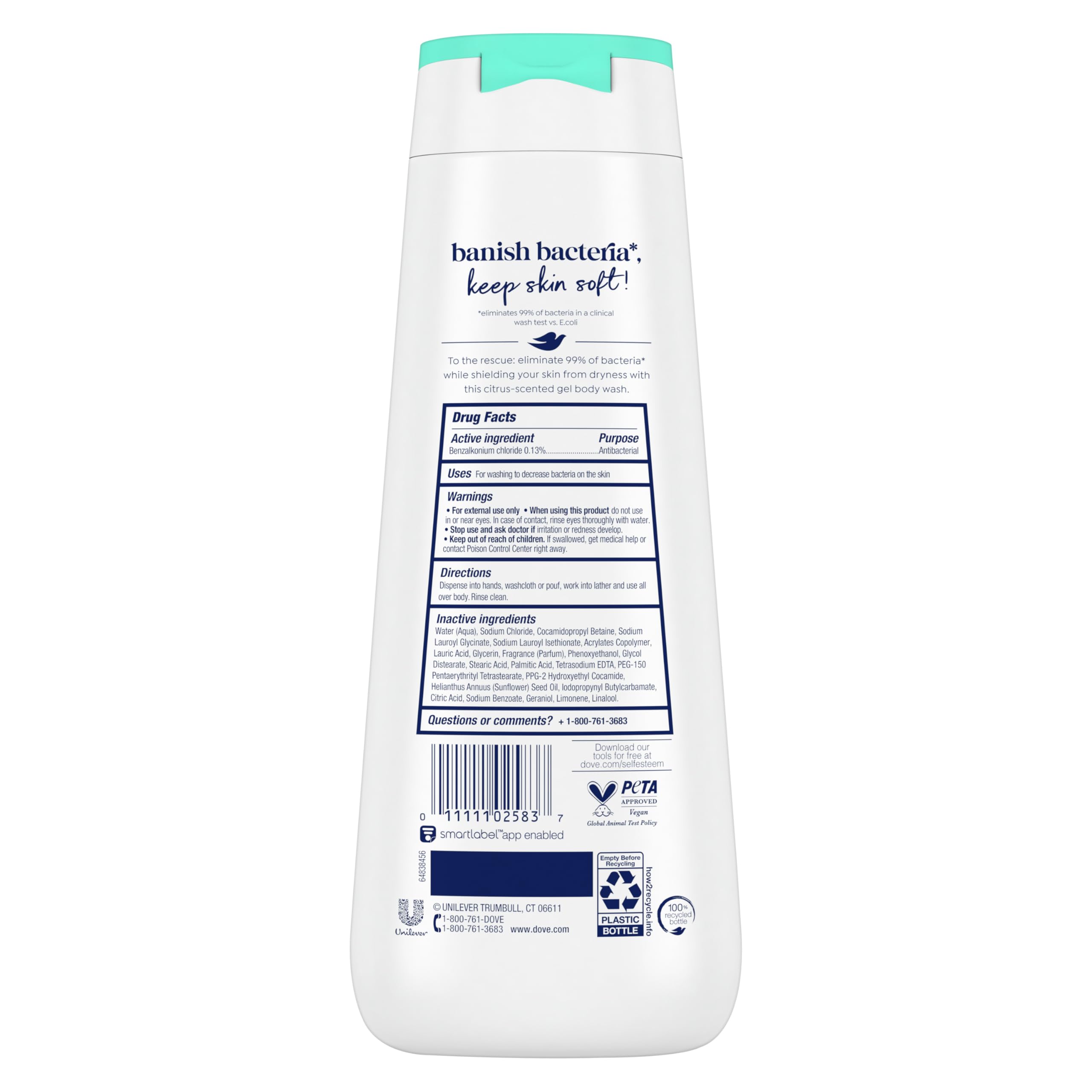 Foto 3 pulgar | Gel De Baño Dove Antibacterial Que Protege La Sequedad 591 Ml - Venta Internacional.